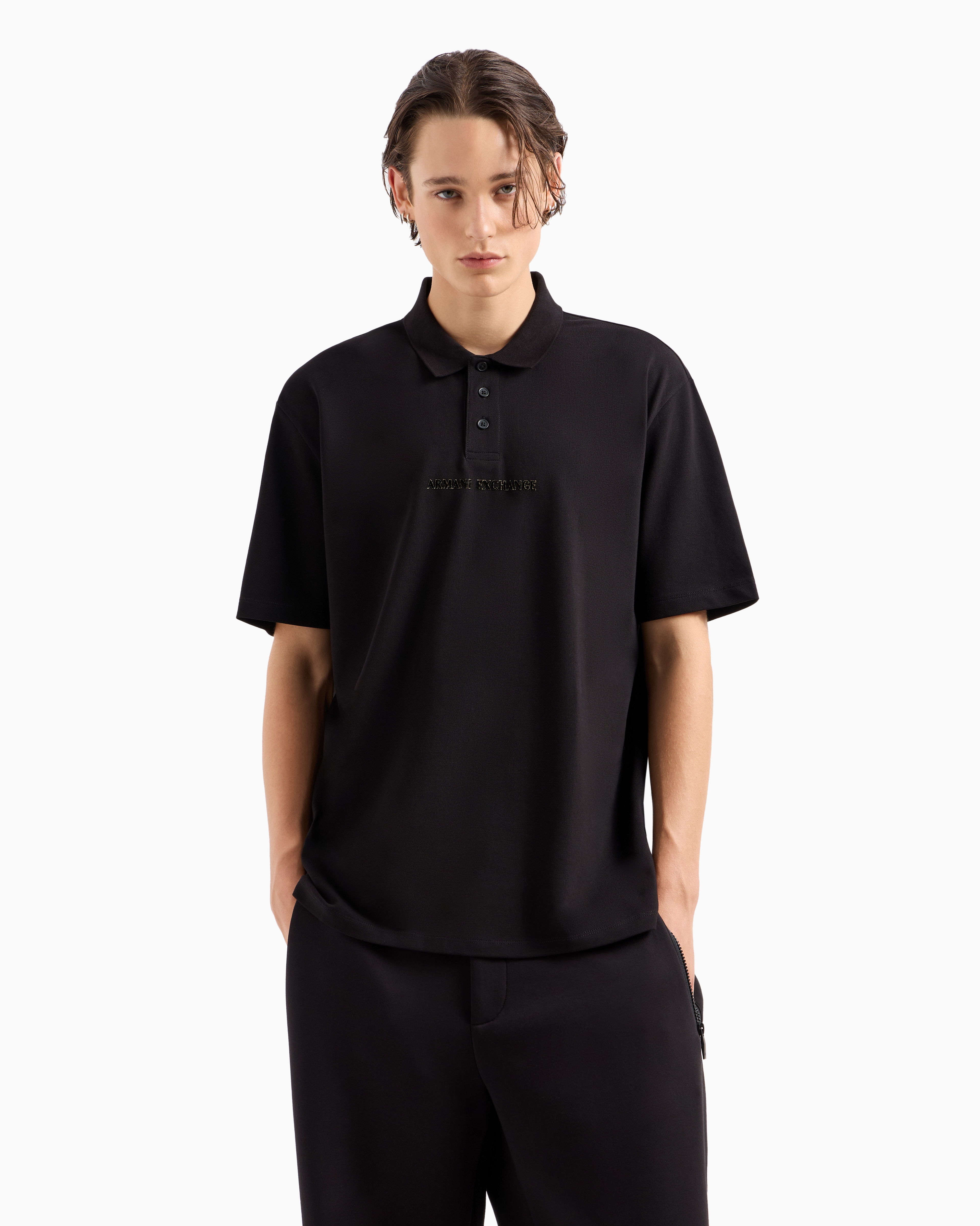 Regular fit cotton polo with allover logo
