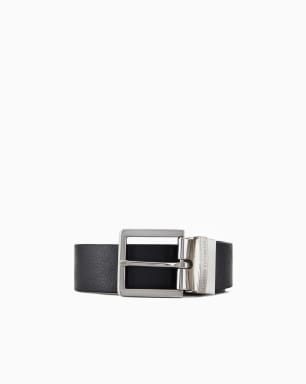 Leather belt with rectangular buckle