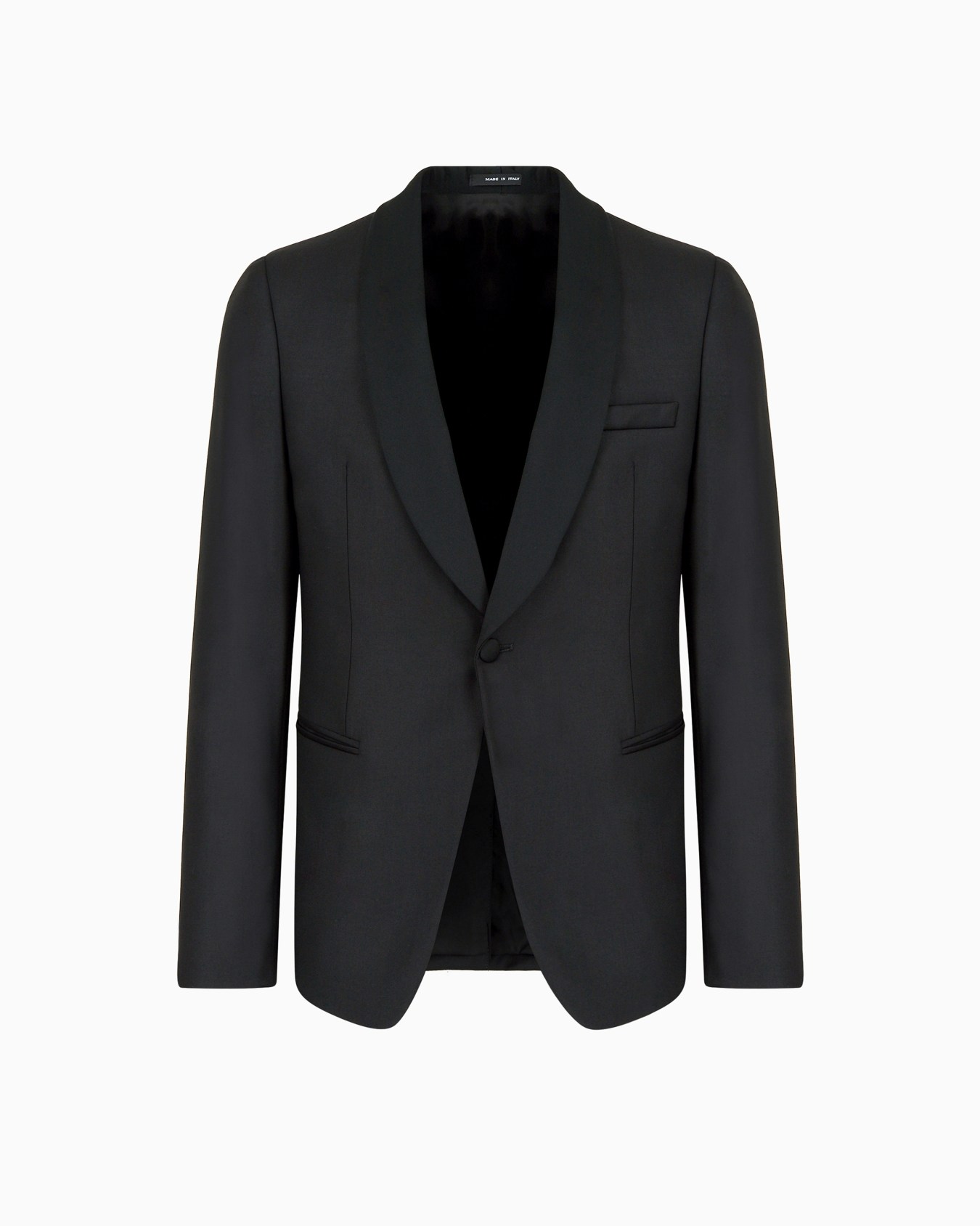 Light worsted virgin wool single-breasted jacket with satin shawl lapels Slide 0