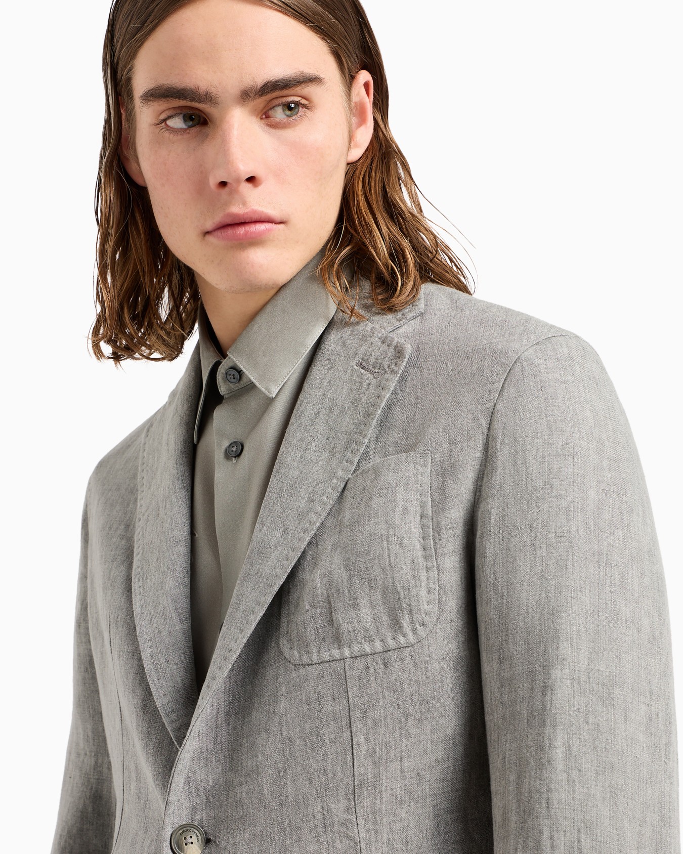 Veste à simple boutonnage en lin délavé toucher crêpe Diapositive 4