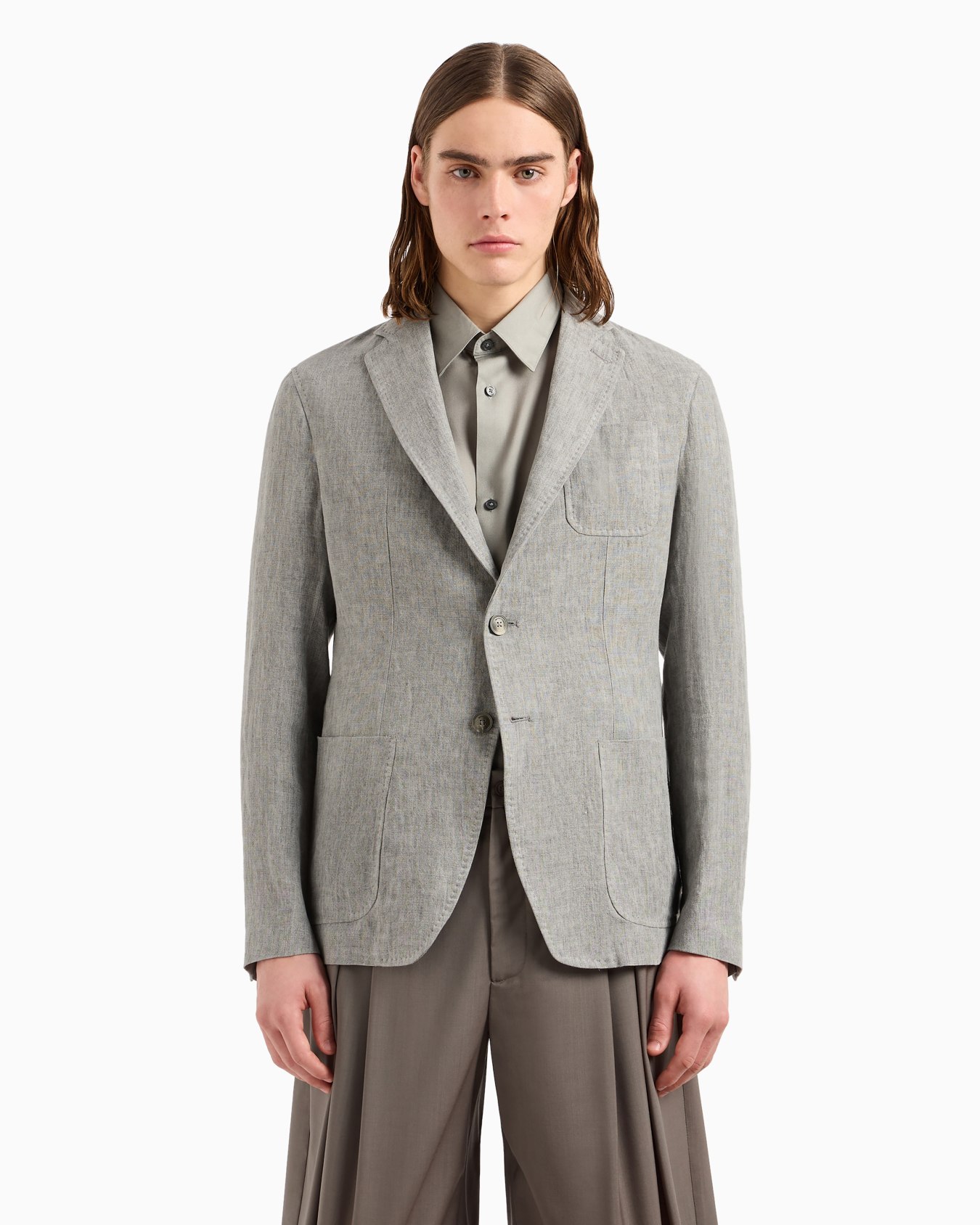 Veste à simple boutonnage en lin délavé toucher crêpe Diapositive 1