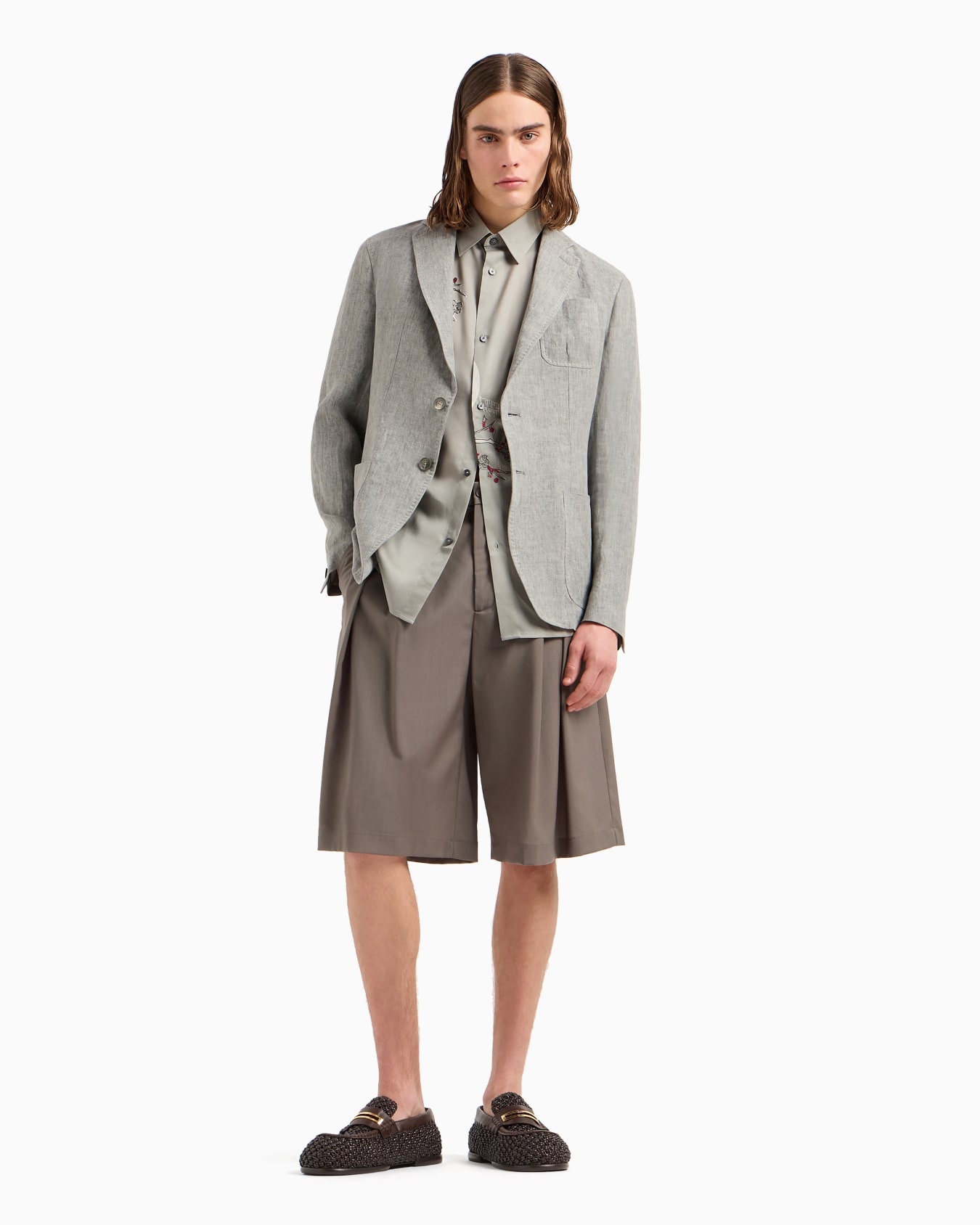 Veste à simple boutonnage en lin délavé toucher crêpe Diapositive 3