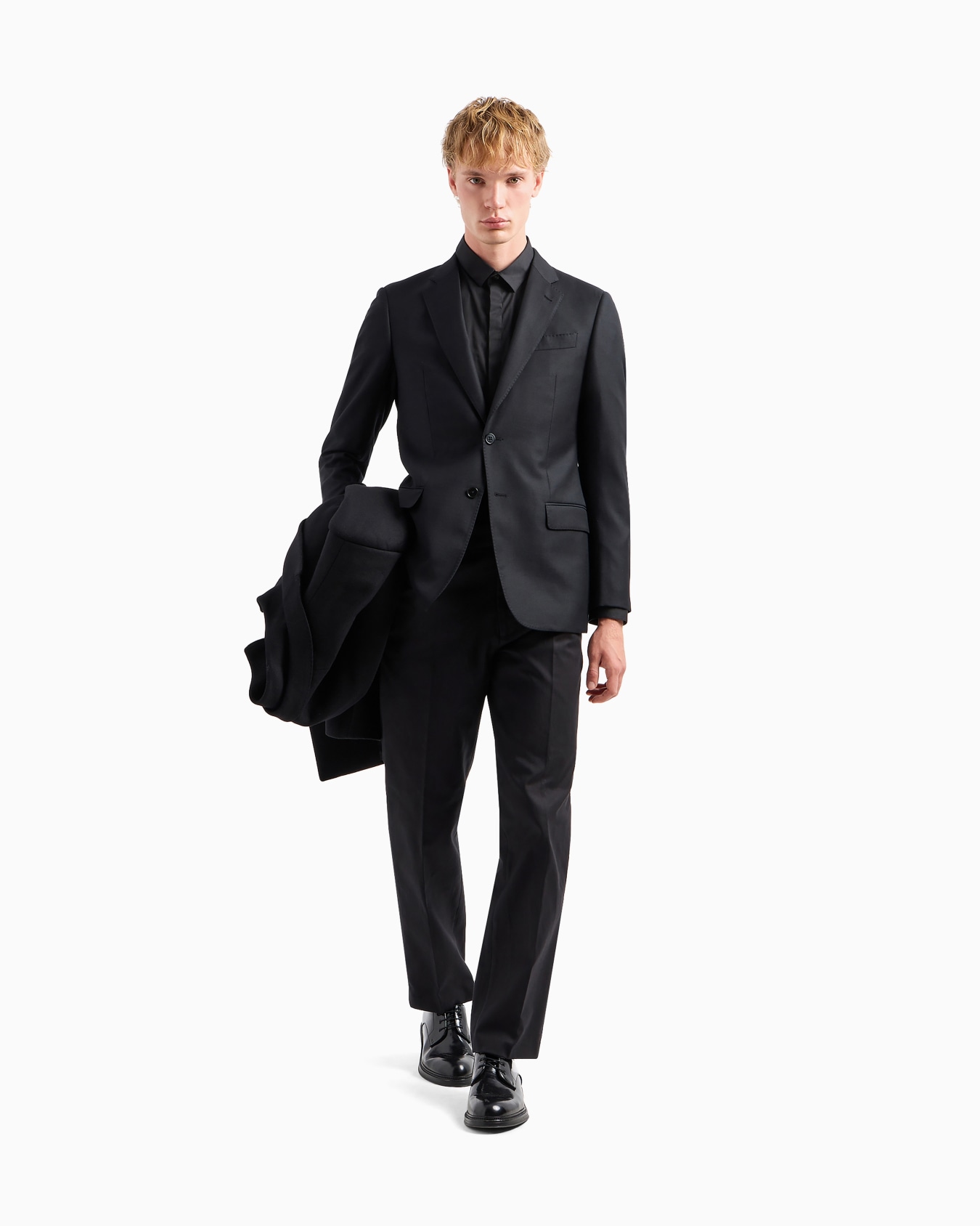 Comfort-fit single-breasted jacket in virgin-wool hopsack Slide 1