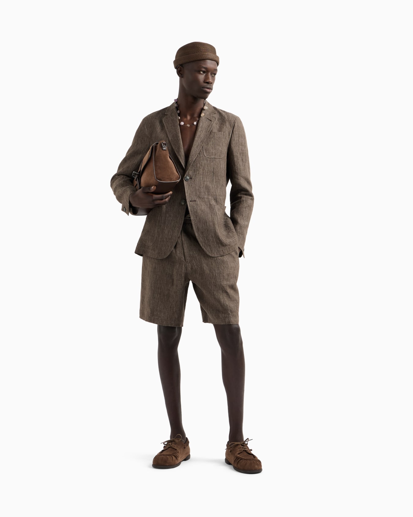 Bermuda shorts in faded linen with a crêpe texture, with drawstring Slide 2