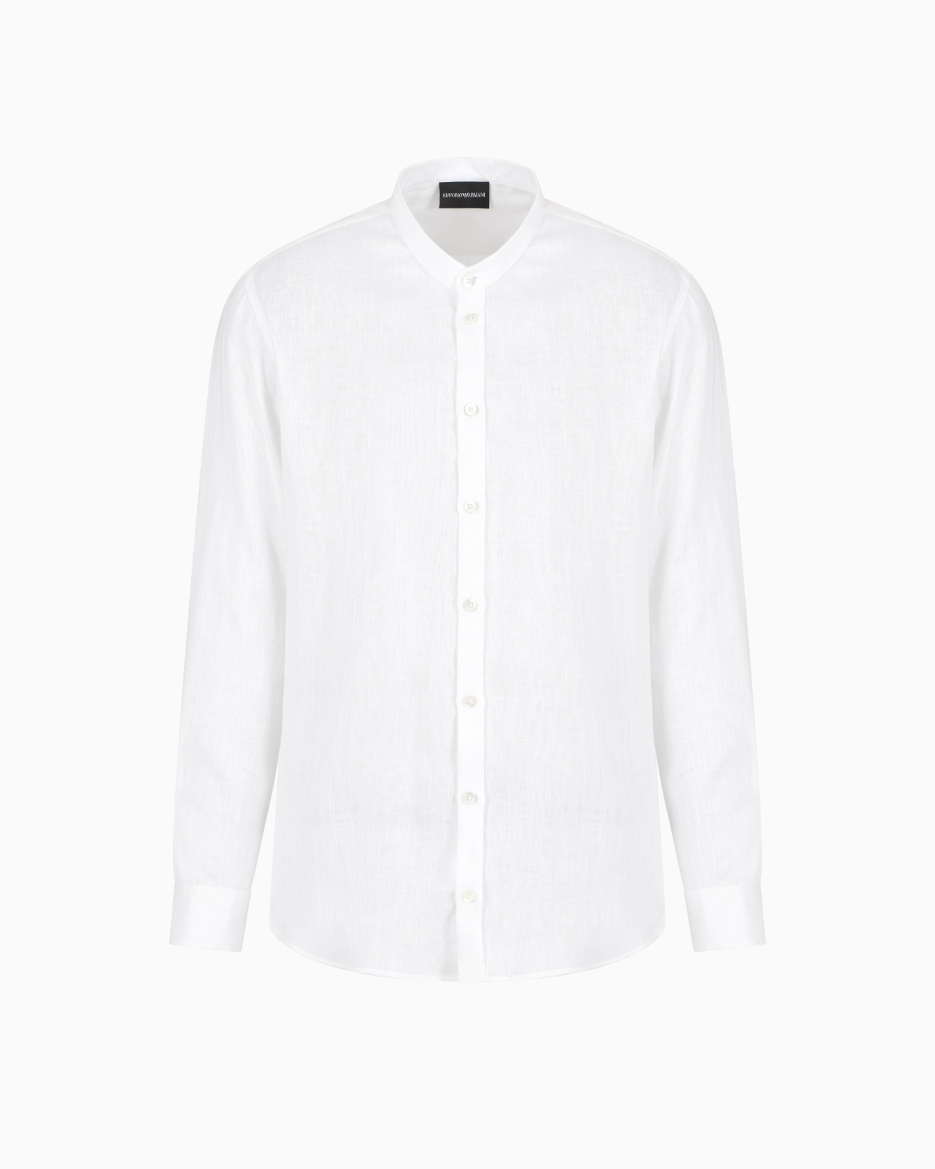Linen chambray shirt with guru collar Slide 0