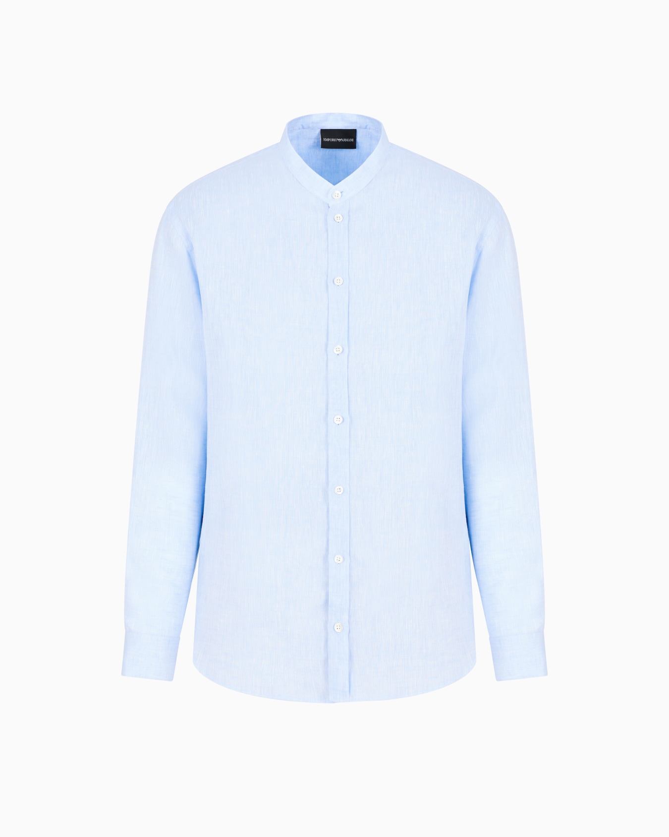 Linen chambray shirt with guru collar Slide 0