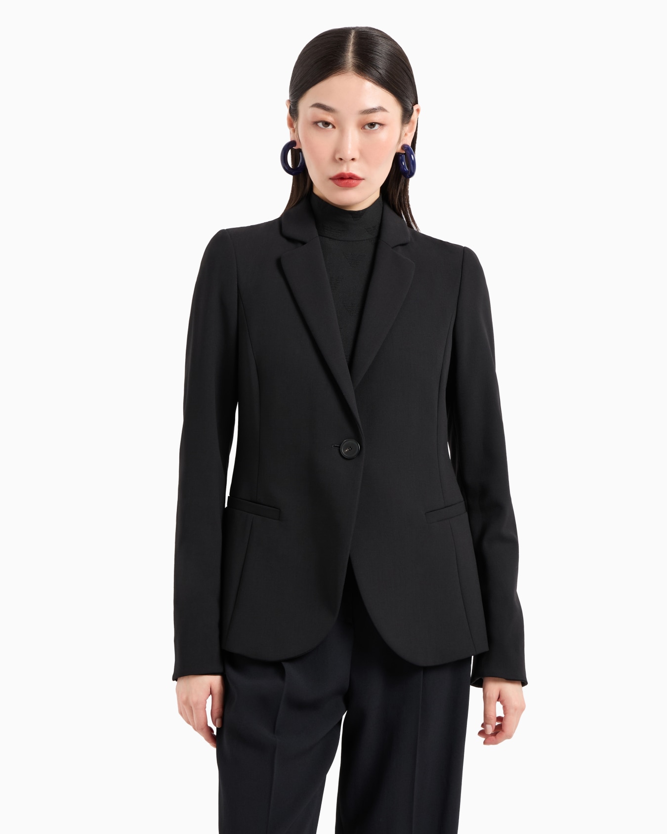 Chaqueta de abotonadura sencilla en grain de poudre de lana Diapositiva 3