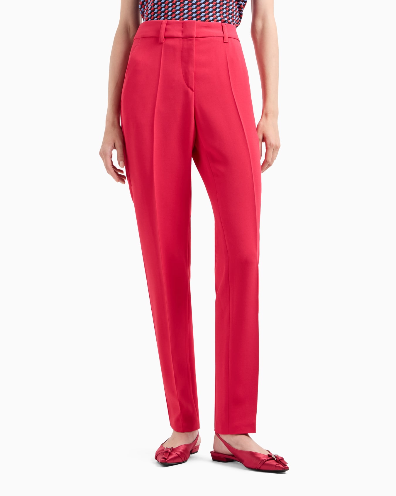 Cady crêpe trousers with belt loops and rib Slide 1