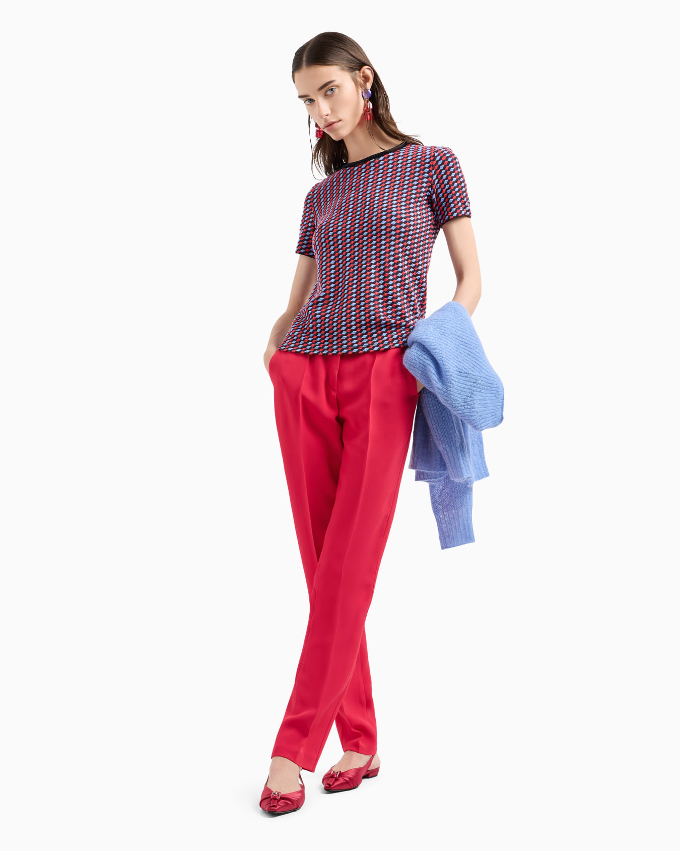 Cady crêpe trousers with belt loops and rib Slide 3