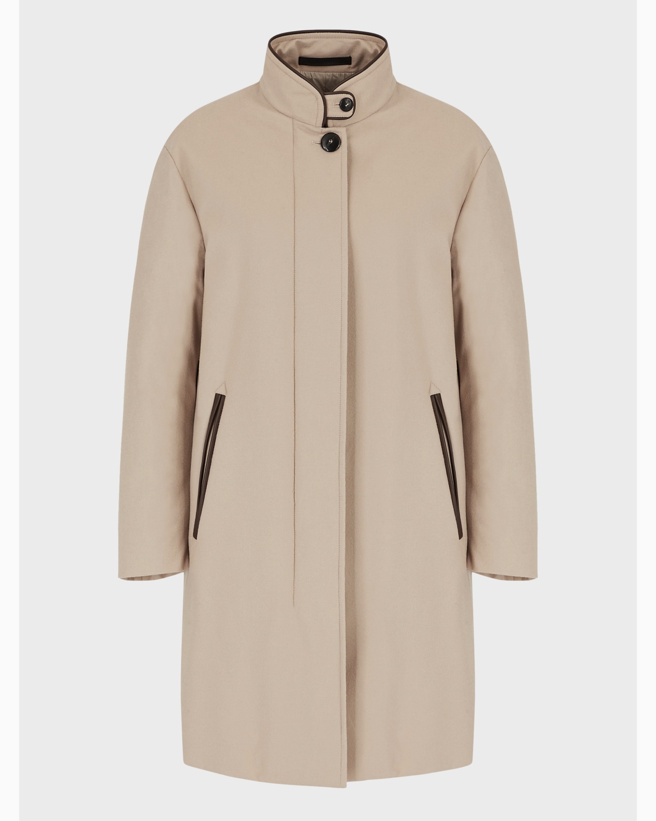 Cashmere coat with leather details Slide 1