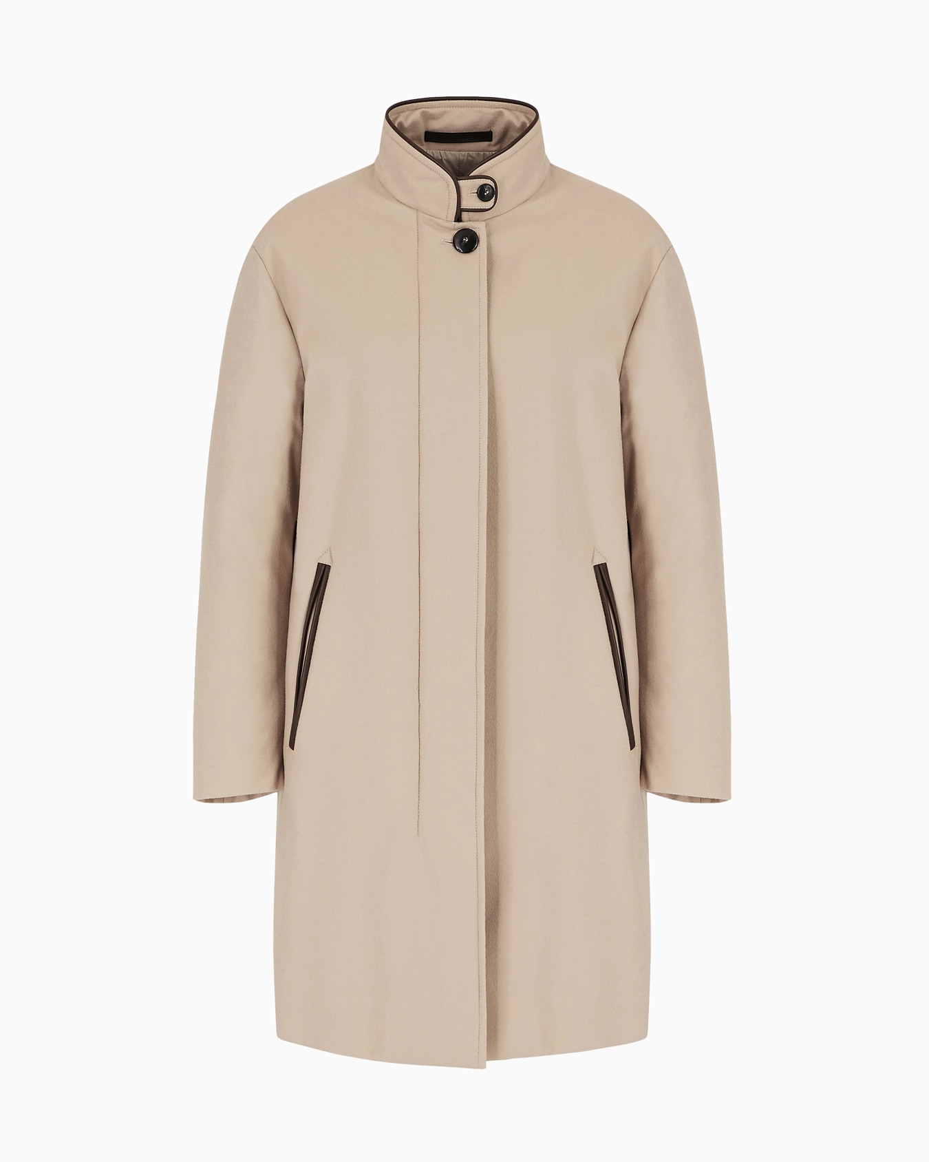 Cashmere coat with leather details Slide 0