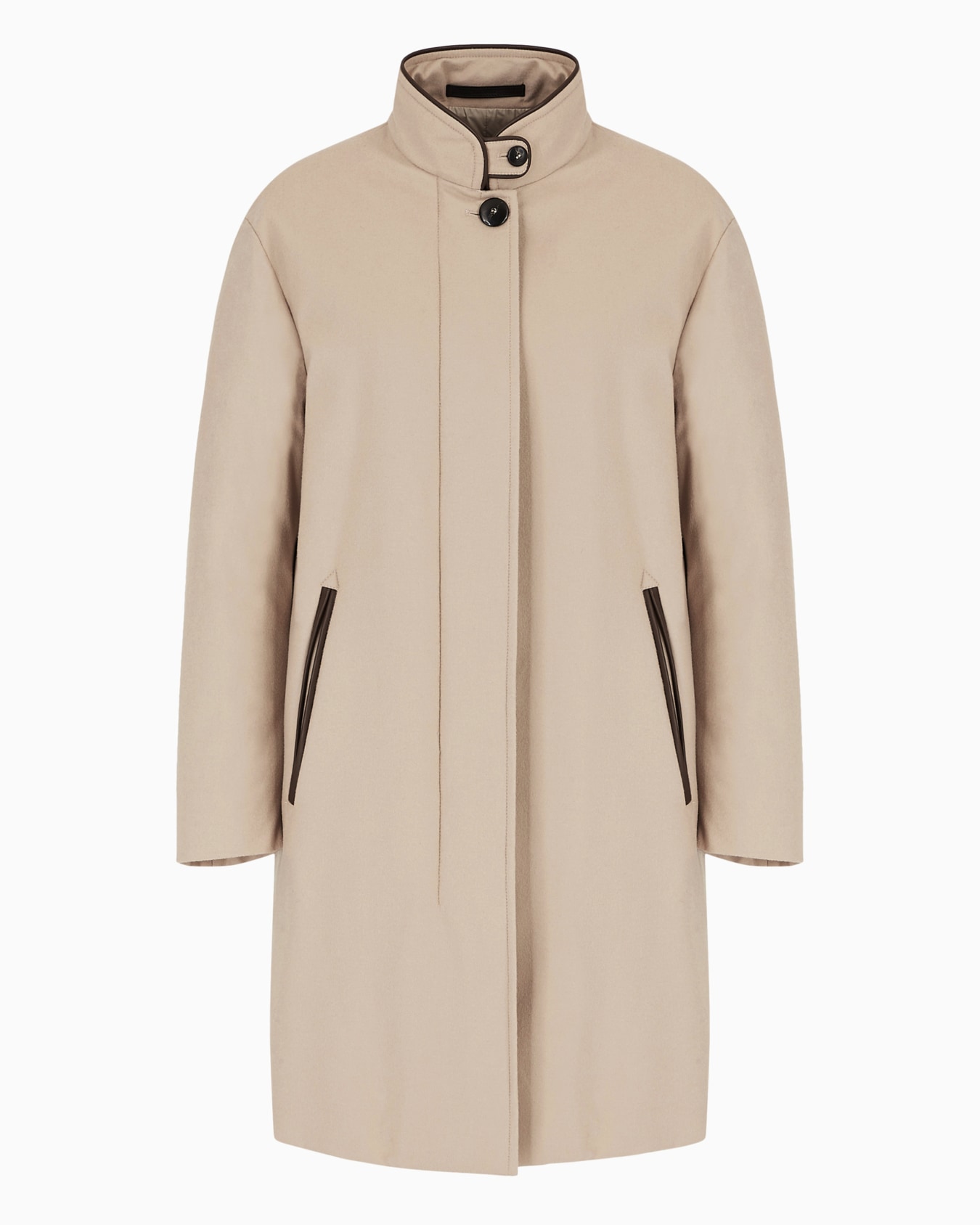 Cashmere coat with leather details Slide 0