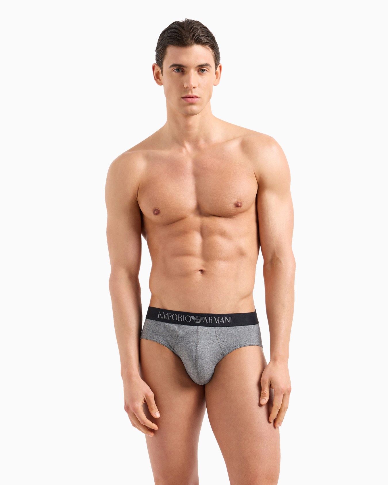 Stretch piqué briefs with logo waistband Slide 1