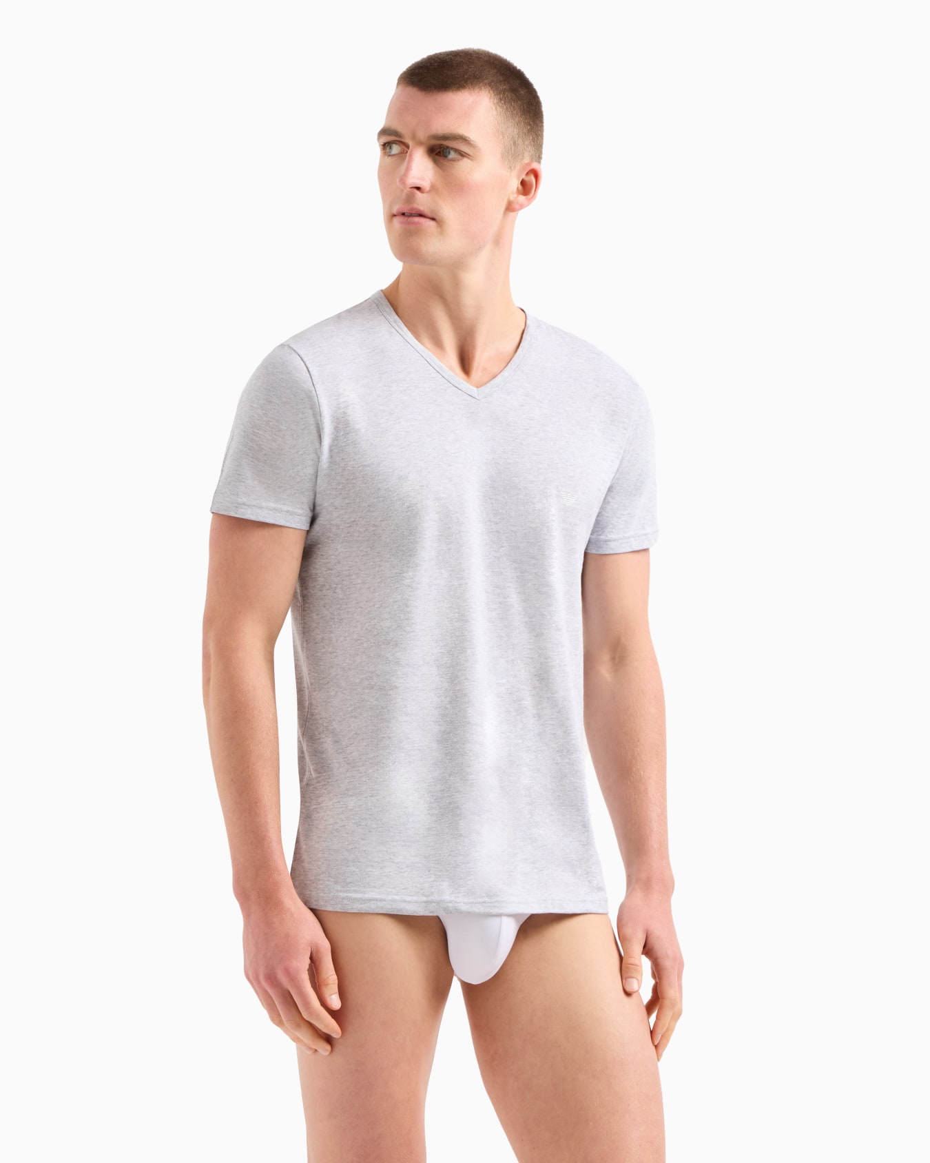 Two-pack of regular-fit, pure cotton, V-neck underwear T-shirts Slide 1