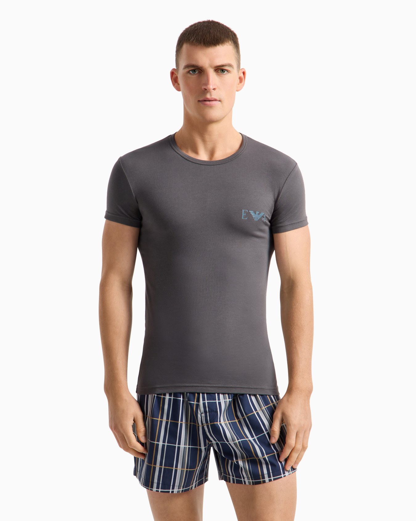 Two-pack of loungewear slim-fit T-shirts with a bold monogram logo Slide 1