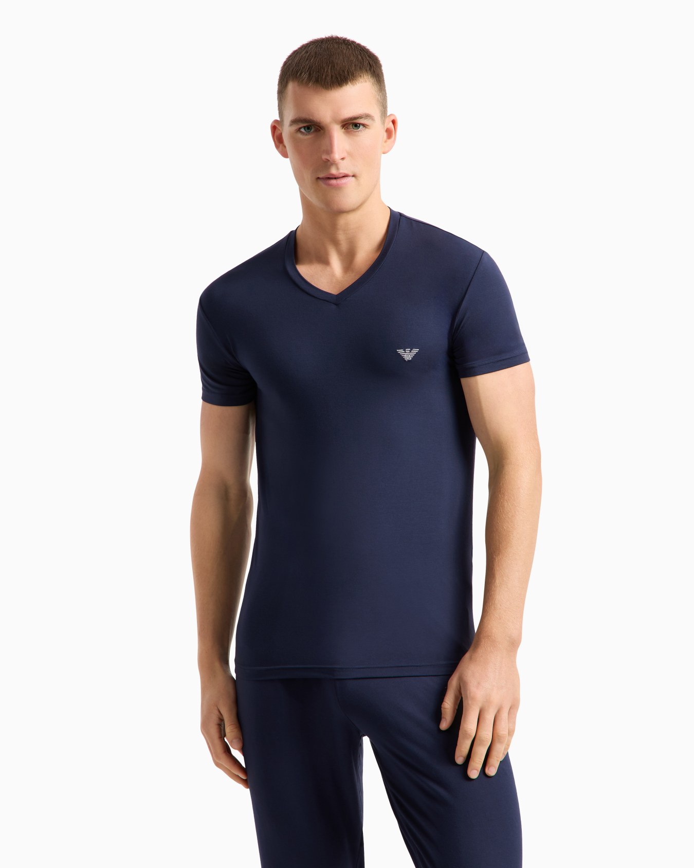 Loungewear fitted V-neck T-shirt in cosy modal Slide 1