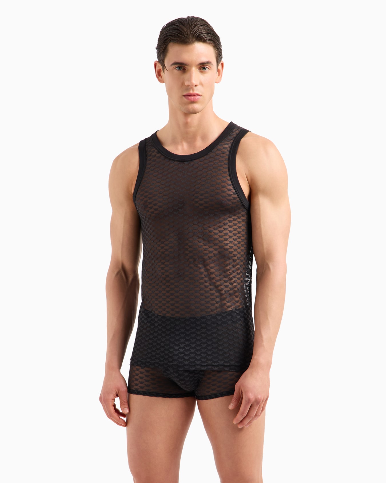 Jacquard mesh tank top with all-over eagle logo Slide 1