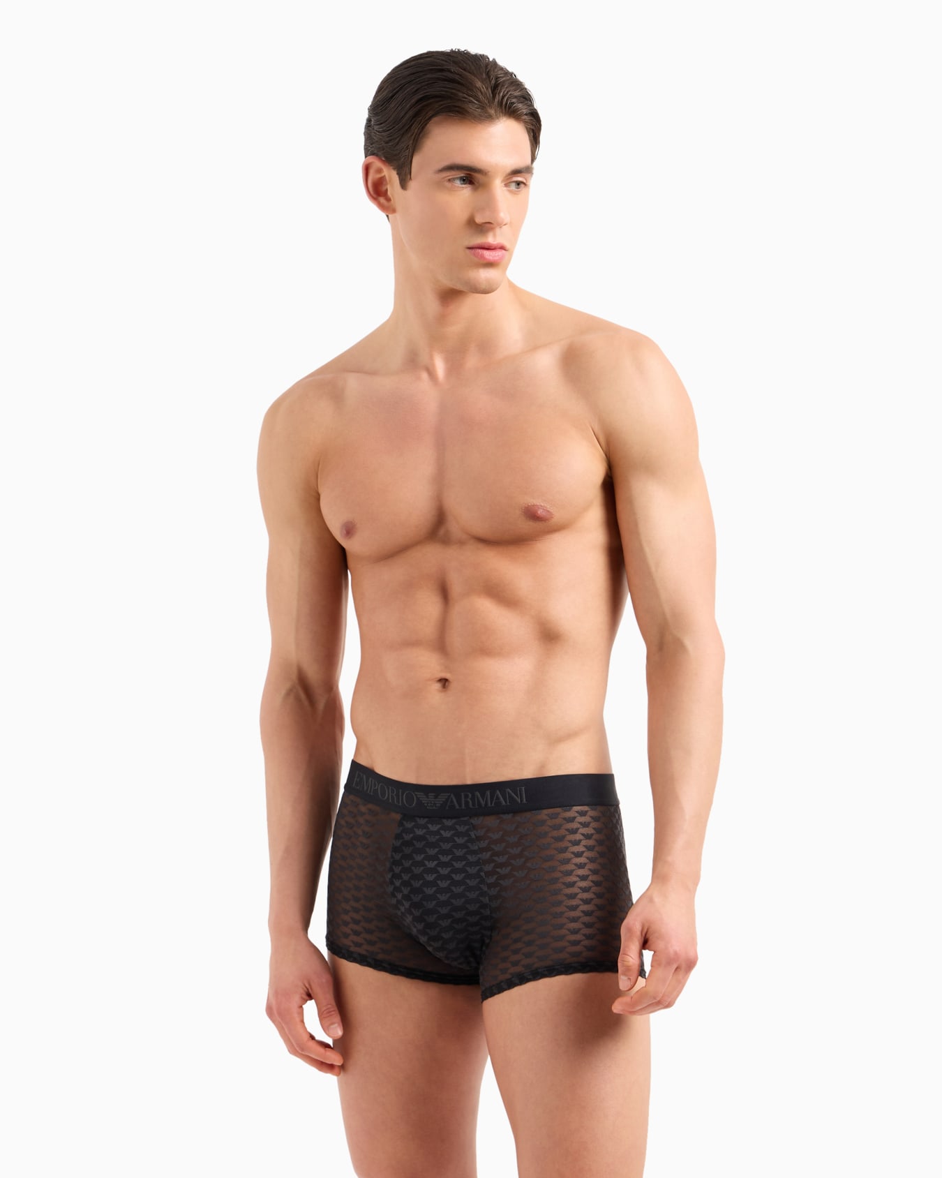 Jacquard mesh boxer briefs with all-over eagle logo Slide 1