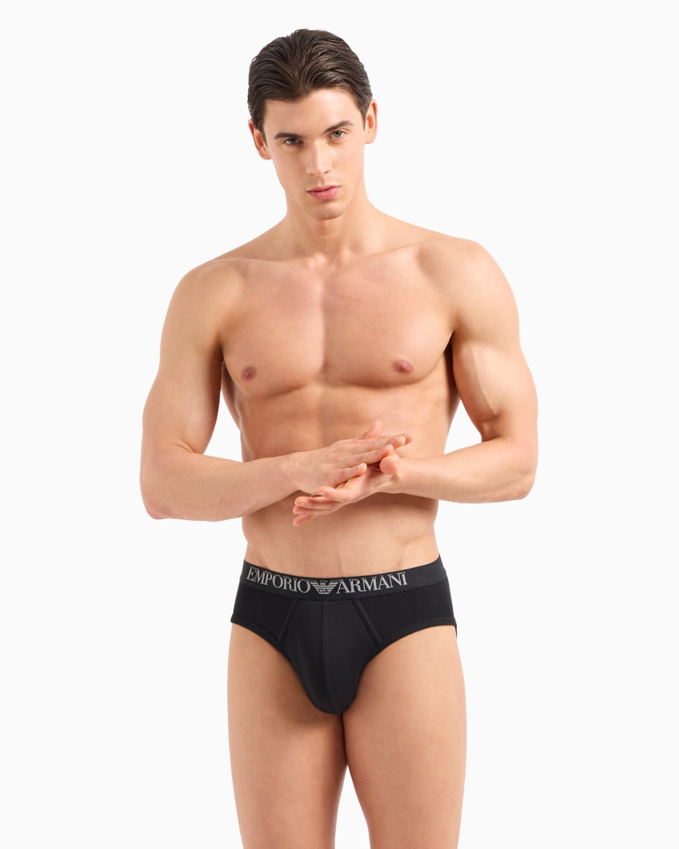 Lot de 2 slips en coton à fines côtes avec bande logotypée Diapositive 1