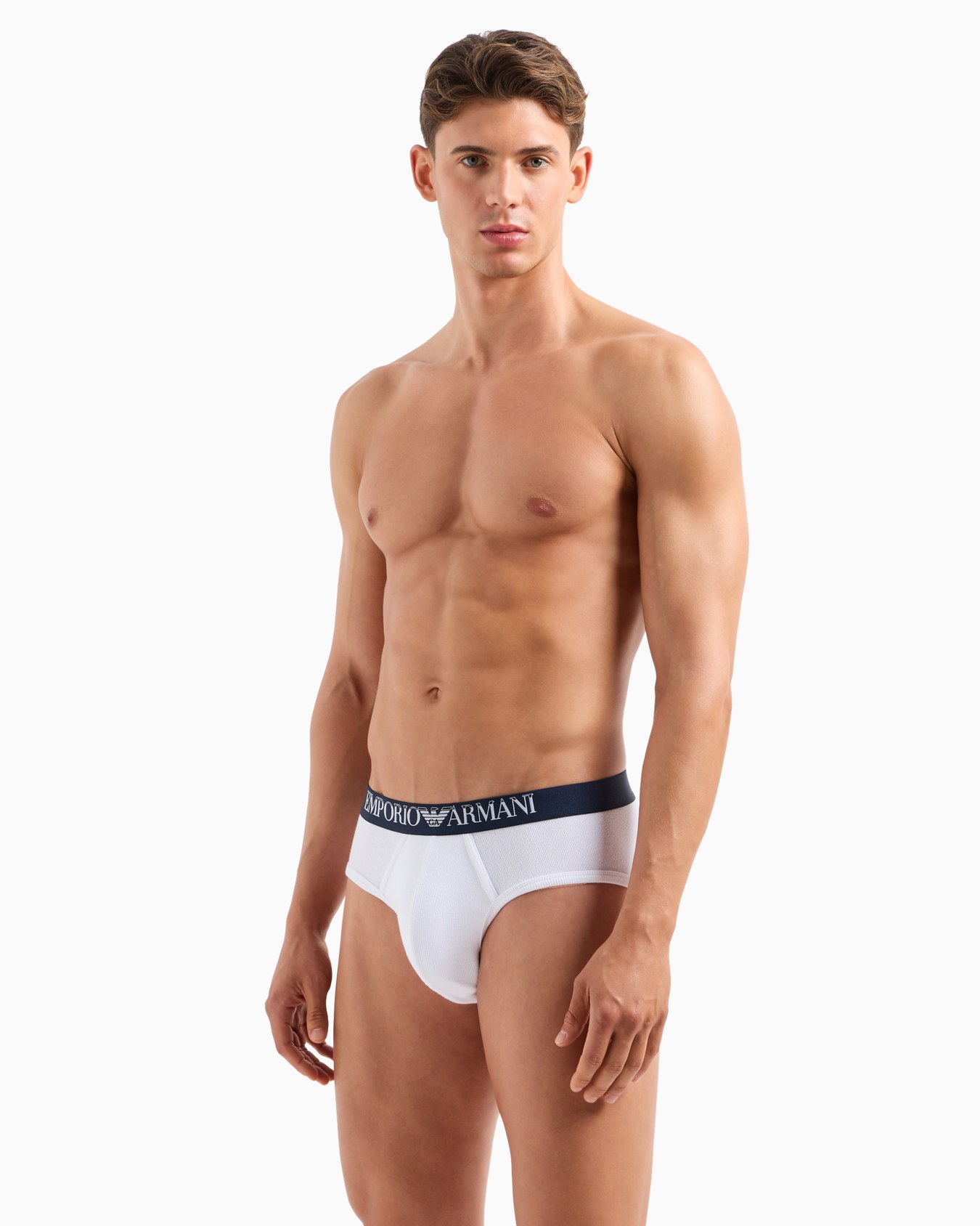 Two-pack of ribbed cotton briefs with logo band Slide 1