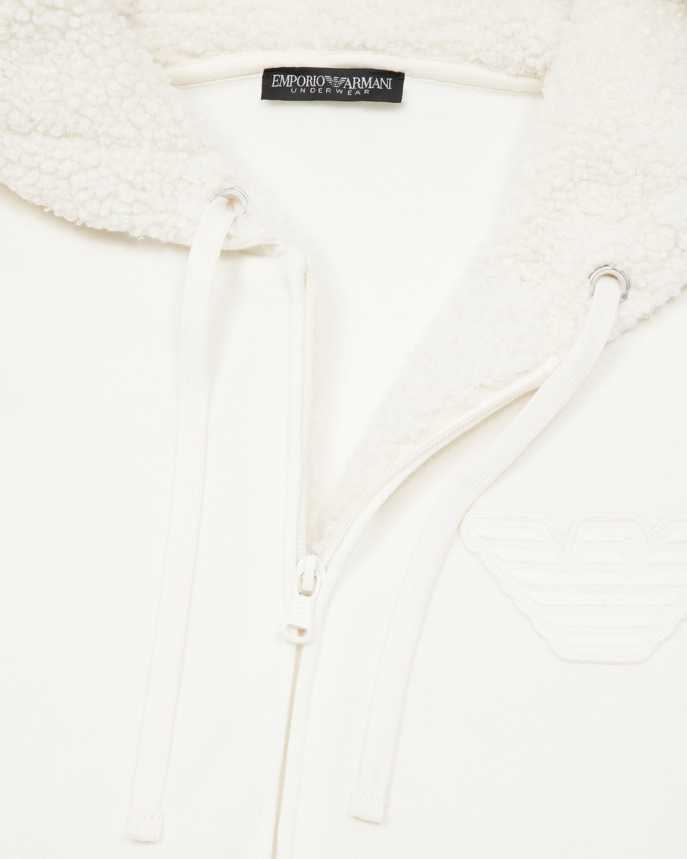 Zipped, hooded loungewear sweatshirt with teddy-effect lining and eagle patch Slide 3