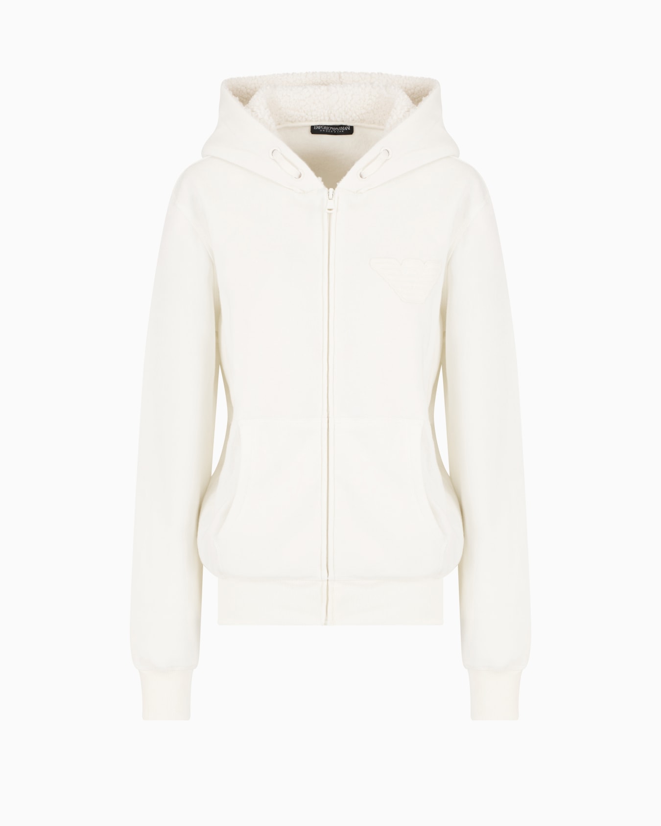 Zipped, hooded loungewear sweatshirt with teddy-effect lining and eagle patch Slide 0