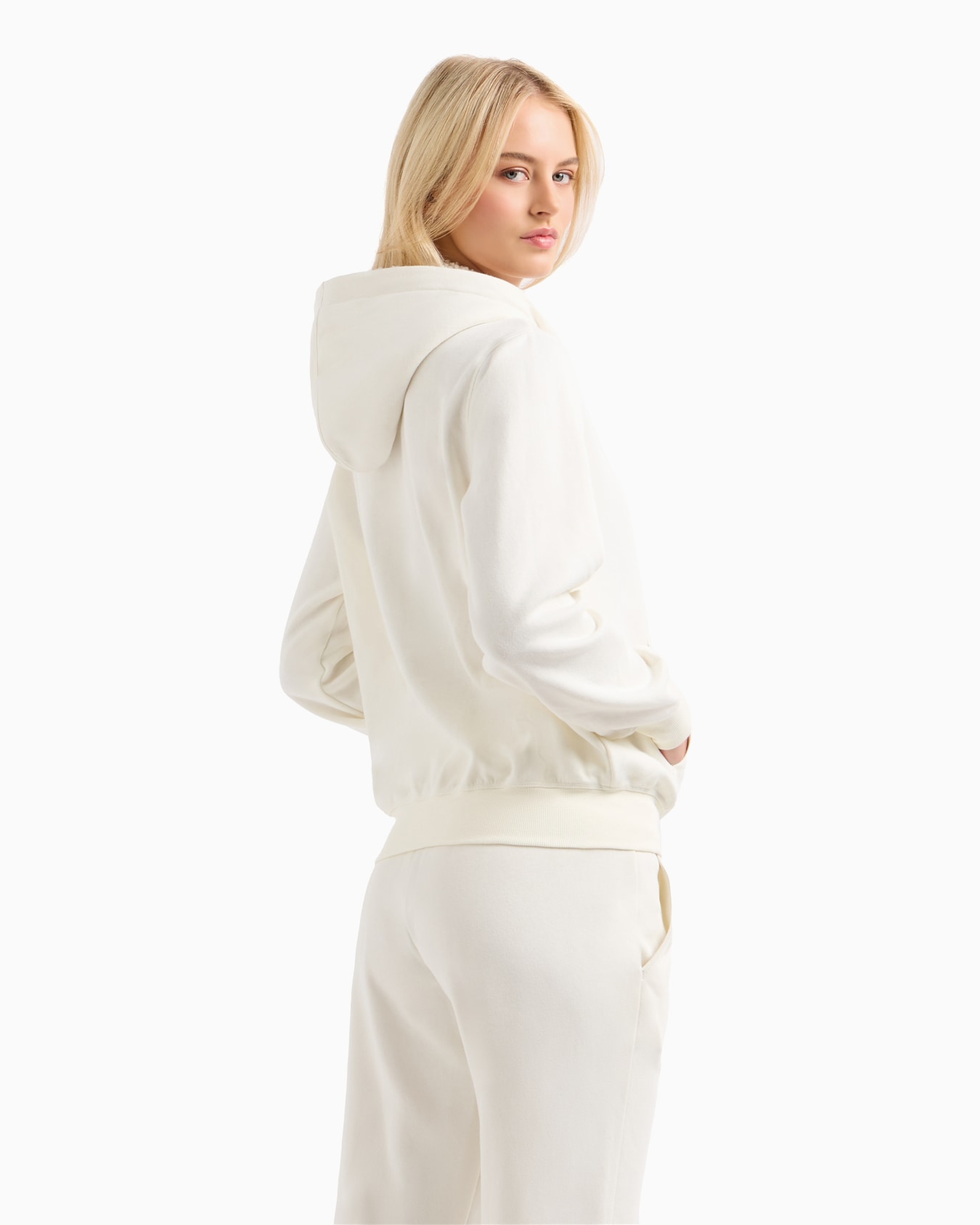 Zipped, hooded loungewear sweatshirt with teddy-effect lining and eagle patch Slide 2