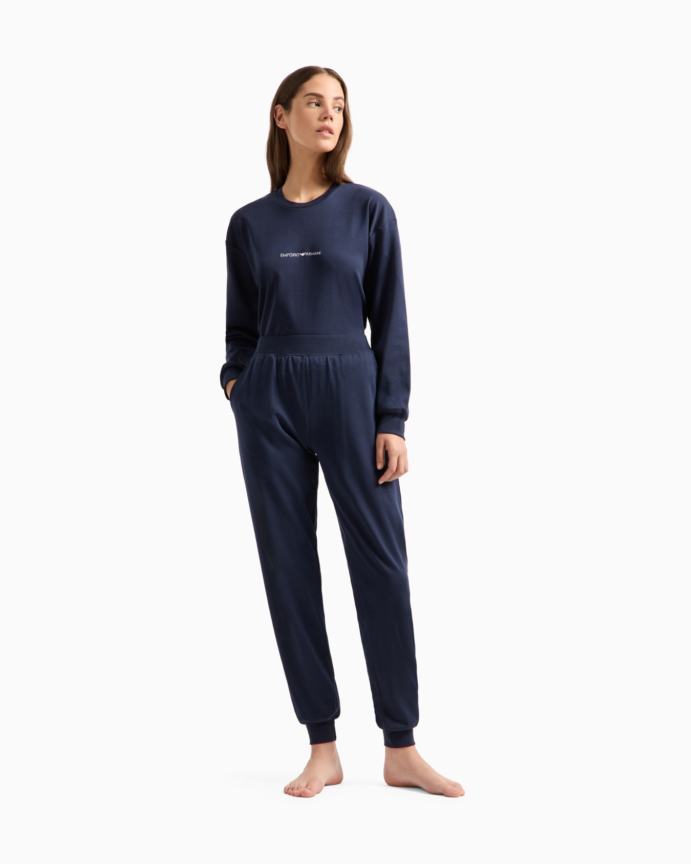 Pijama con sudadera y pantalones de punto interlock con logotipo Diapositiva 1