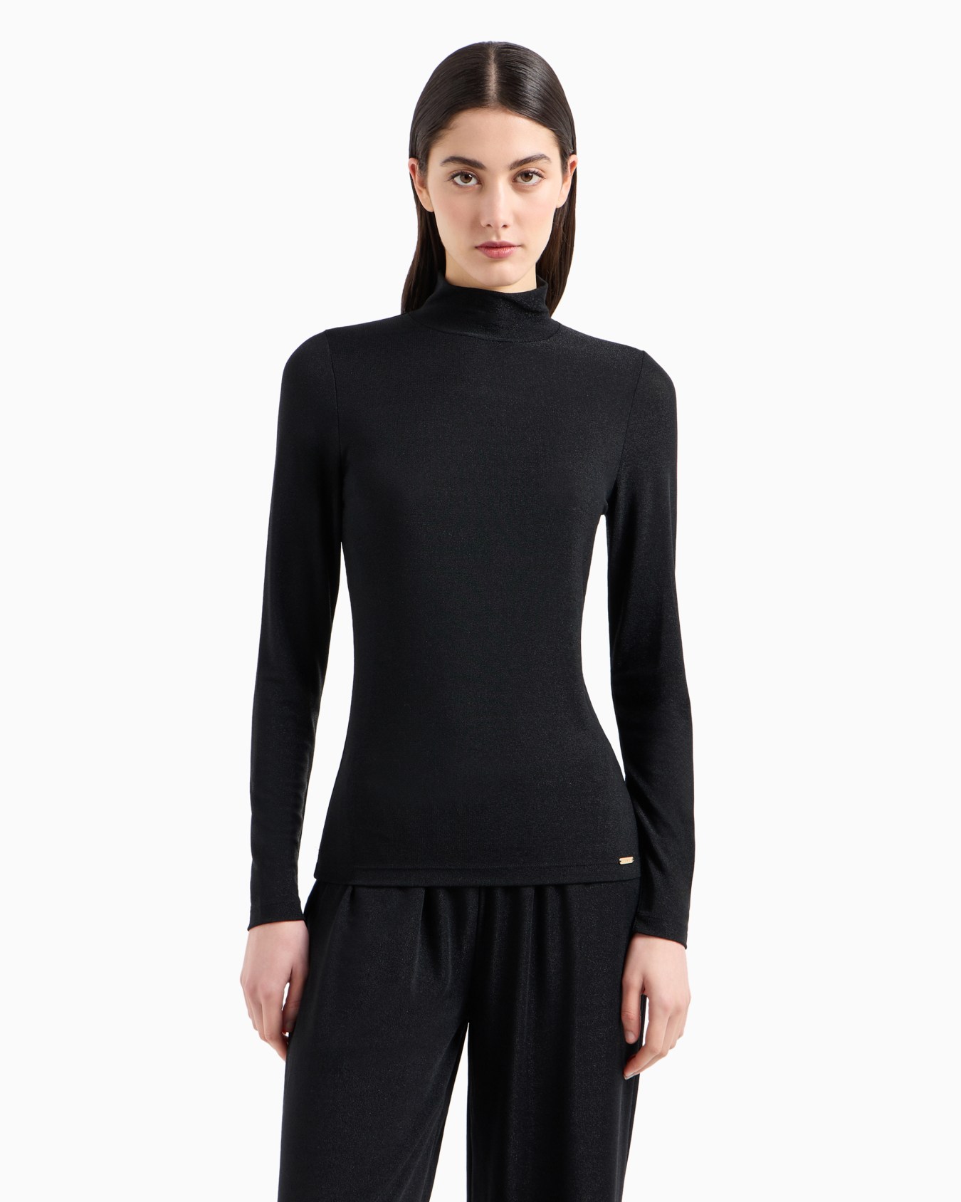 Loungewear-Rollkragenpullover aus Lurex-Strick Folie 1