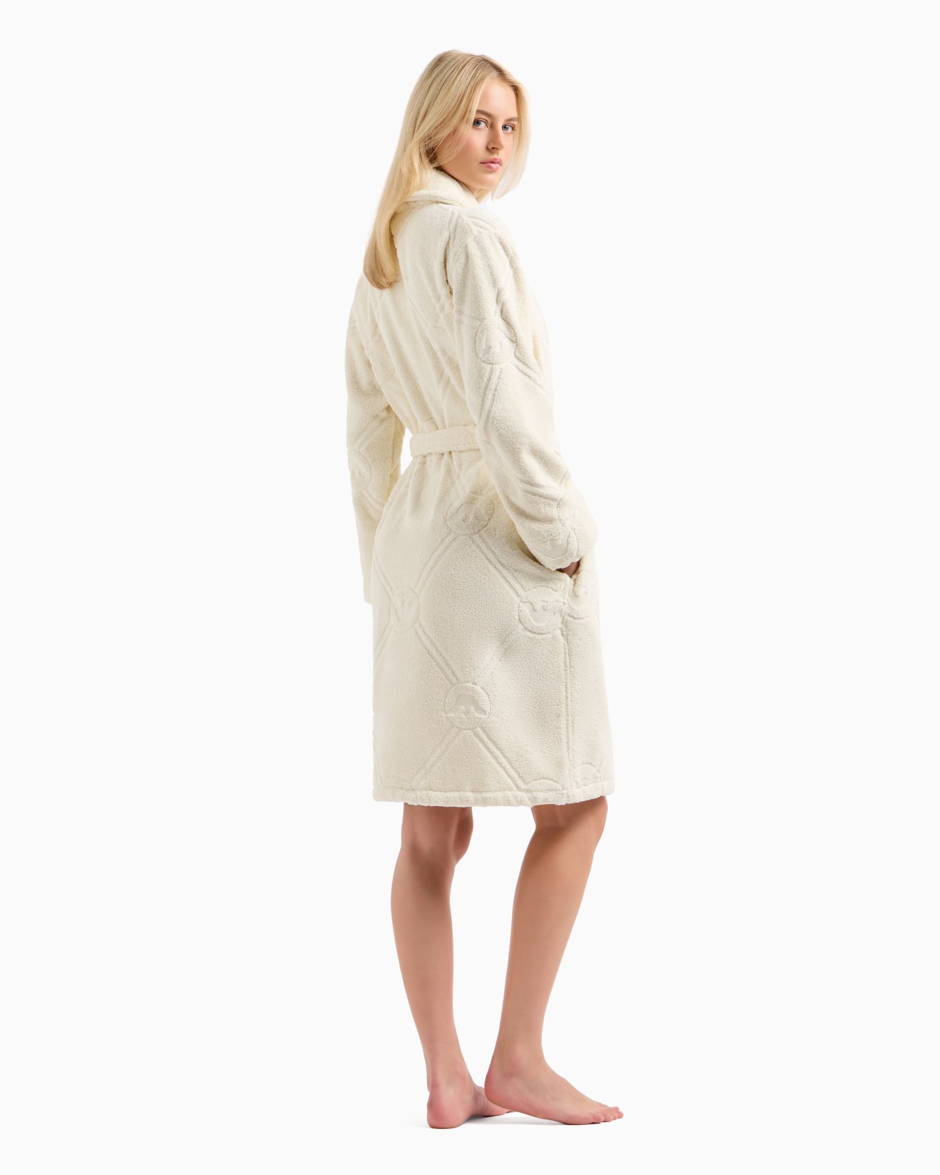 Cotton terry bathrobe with monogram logo Slide 2