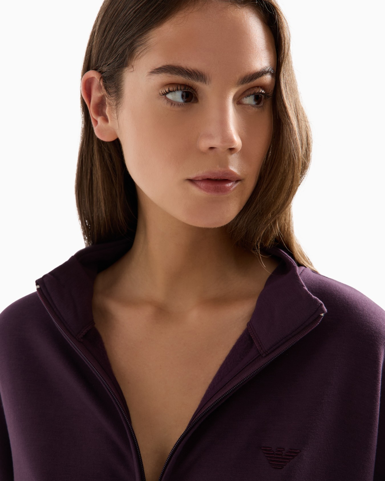 Full-zip loungewear sweatshirt in viscose with micro eagle embroidery Slide 4