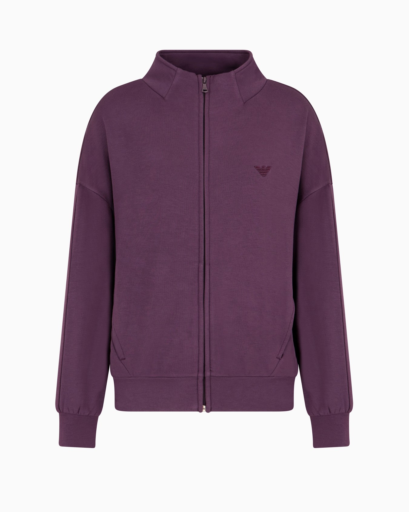 Full-zip loungewear sweatshirt in viscose with micro eagle embroidery Slide 0