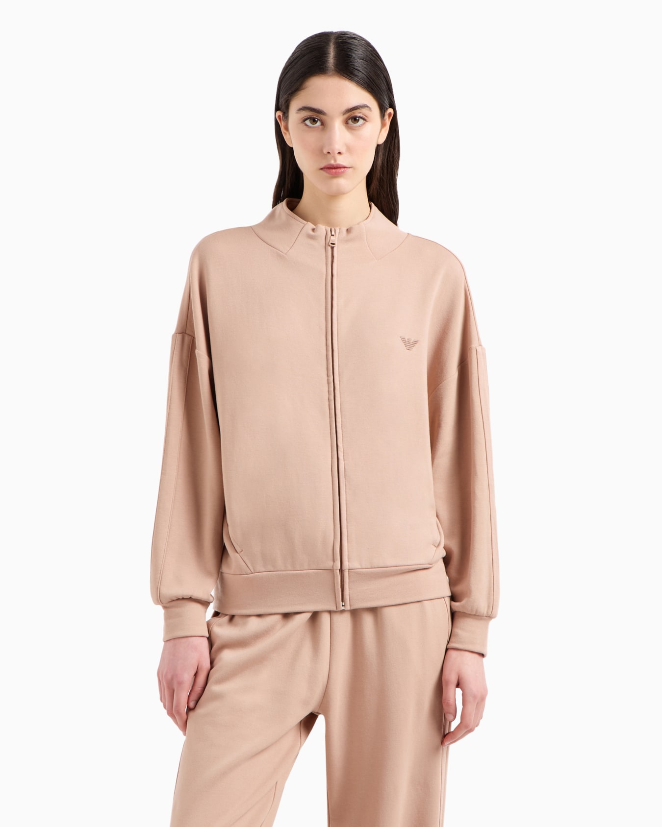 Full-zip loungewear sweatshirt in viscose with micro eagle embroidery Slide 1