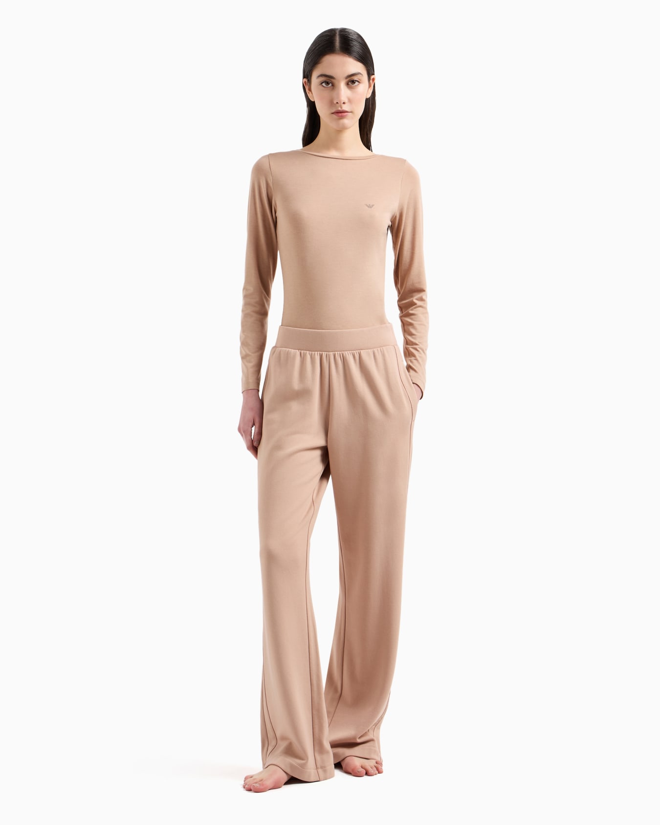 Pantalon de détente couple ample en viscose avec logo brodé sur le côté Diapositive 1