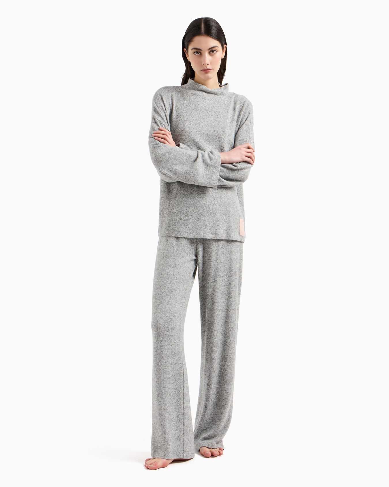Brushed viscose pyjamas with logo patch Slide 1