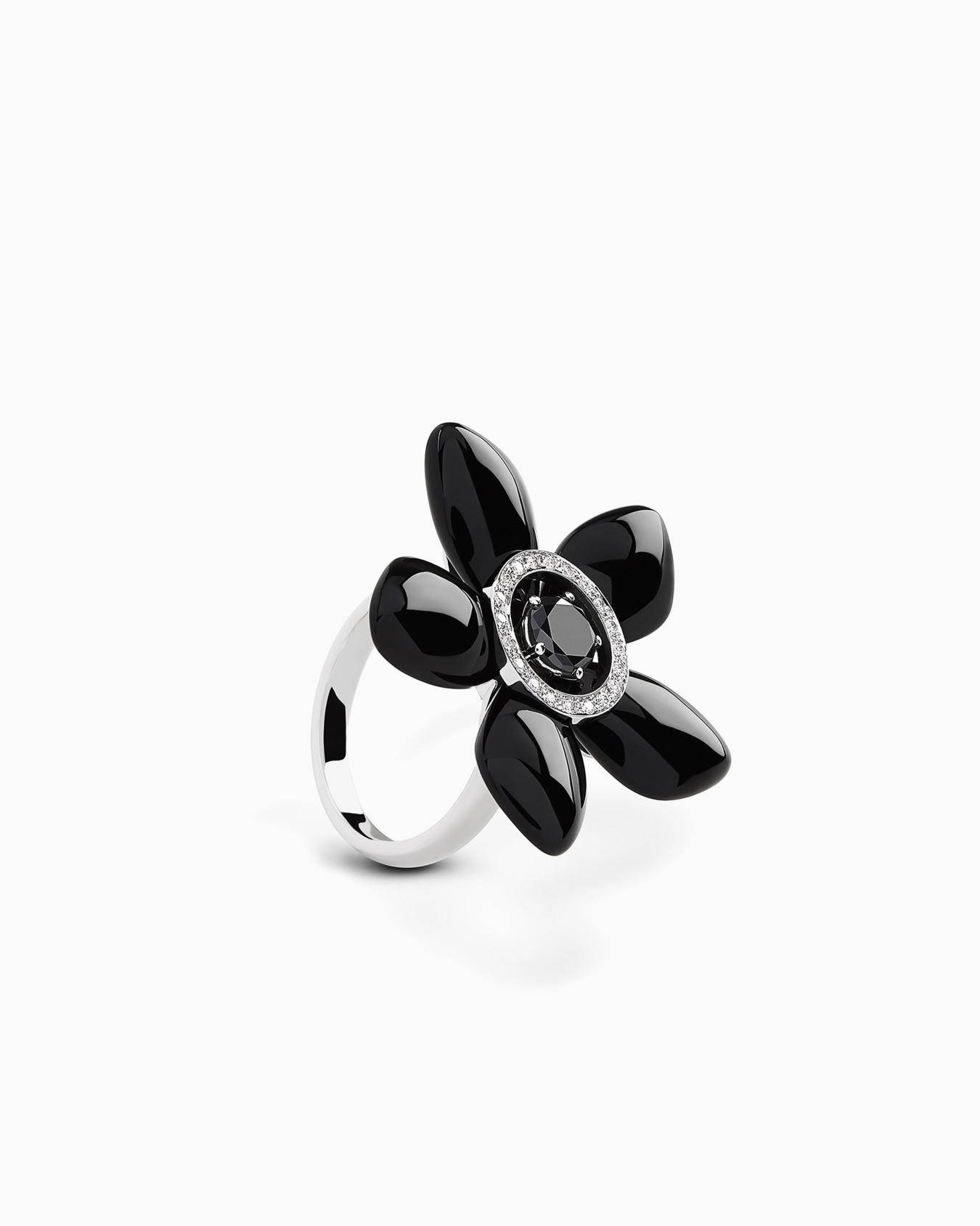 18K white-gold, diamond-and-onyx Sì ring Diapositiva 0