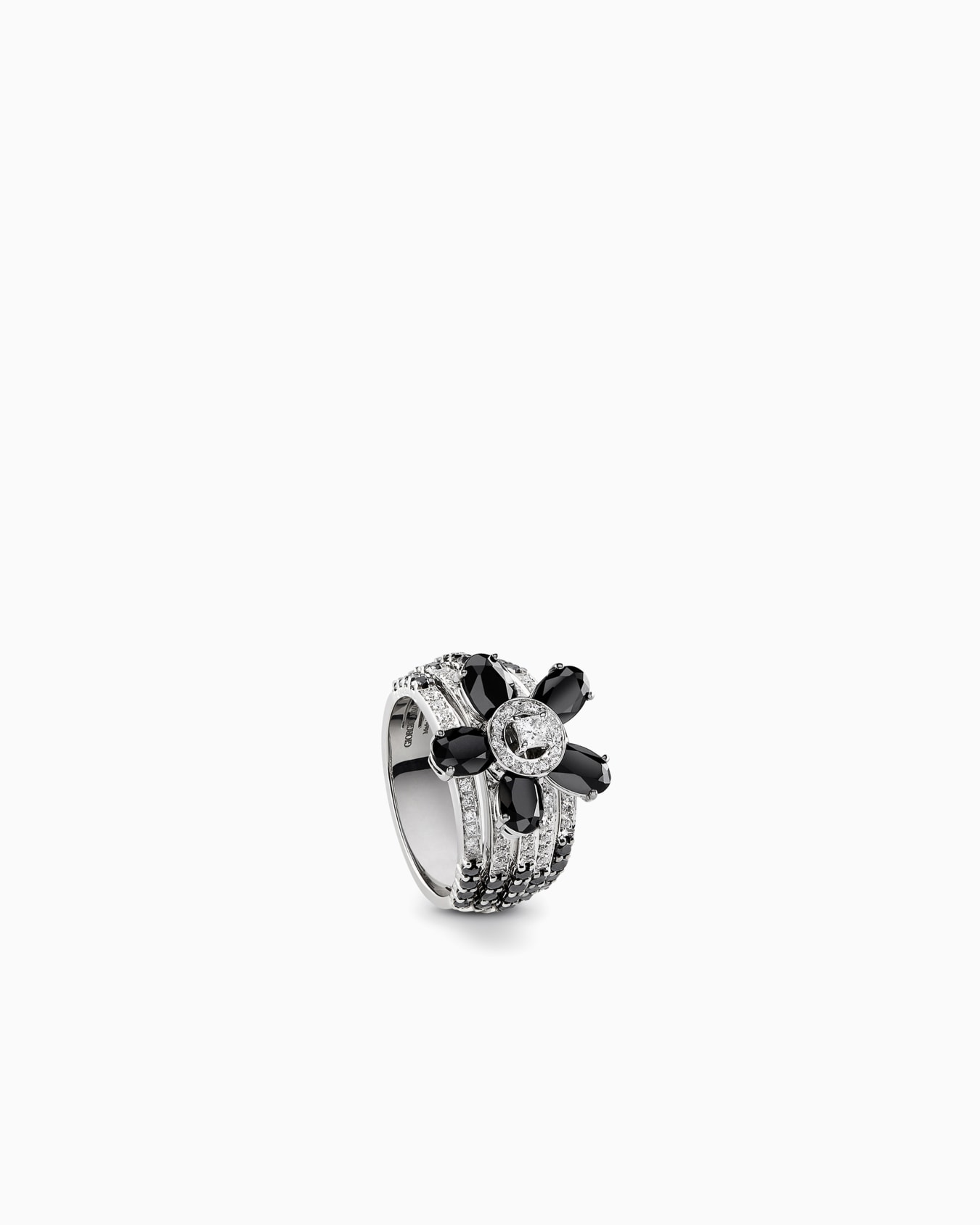 Anello Sì in oro bianco 18 kt diamanti e onice Slide 1