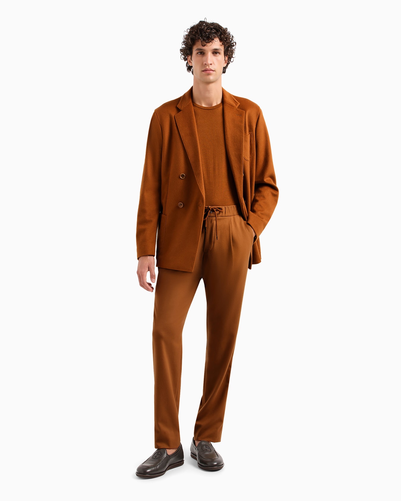 Giorgio Armani Vicuña one-pleat trousers in pure vicuña chevron fabric Slide 3