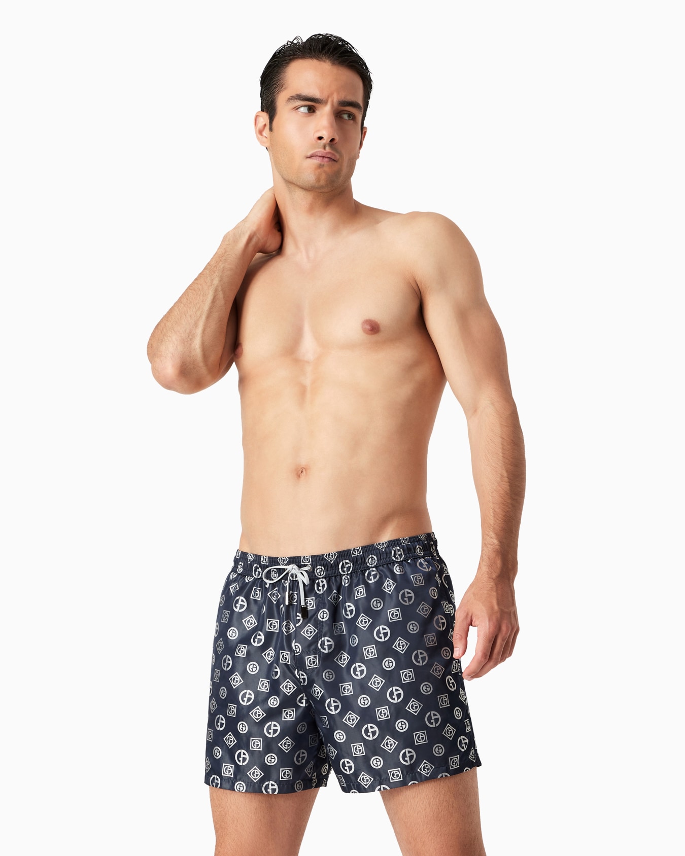 Costume da bagno boxer in tessuto jacquard logo all-over Slide 1