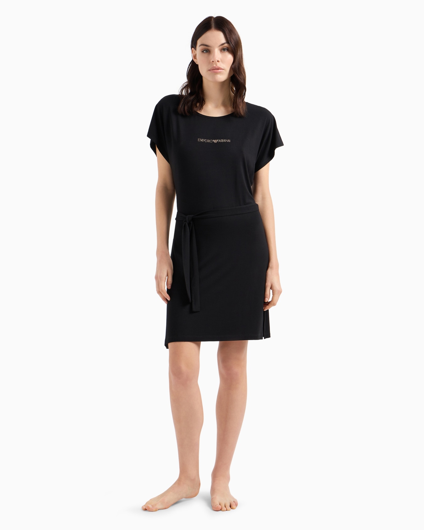 Stretch-viscose beachwear dress with micro-studded logo and sash Slide 1