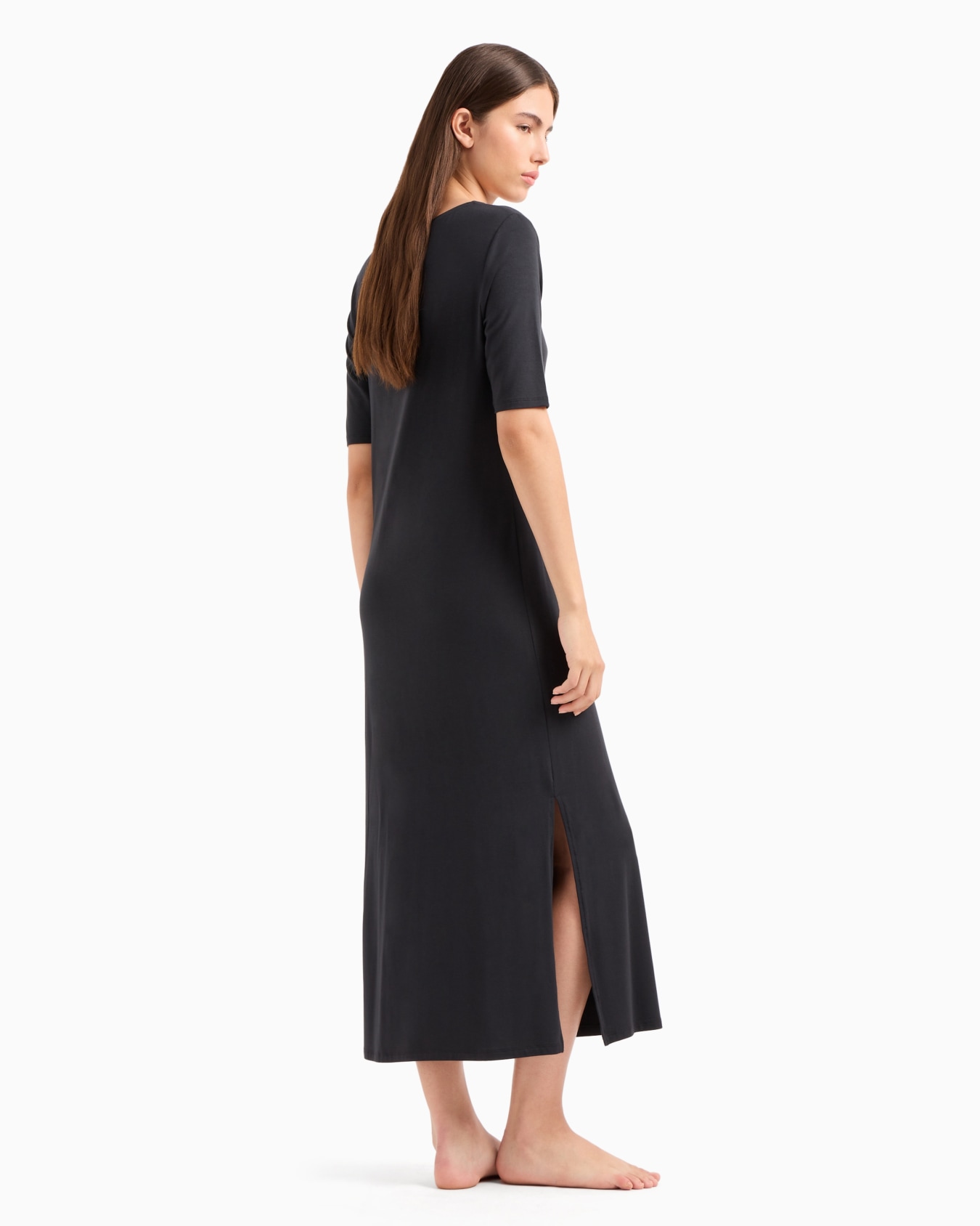 Stretch-viscose long beachwear dress with micro-studded logo Slide 2