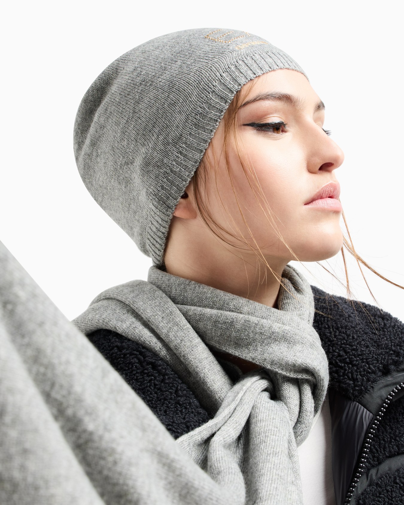 Studded logo beanie and scarf gift set Slide 2