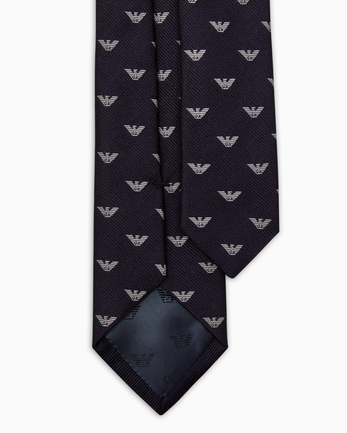 Pure silk tie with all-over jacquard micro-eagle Slide 1