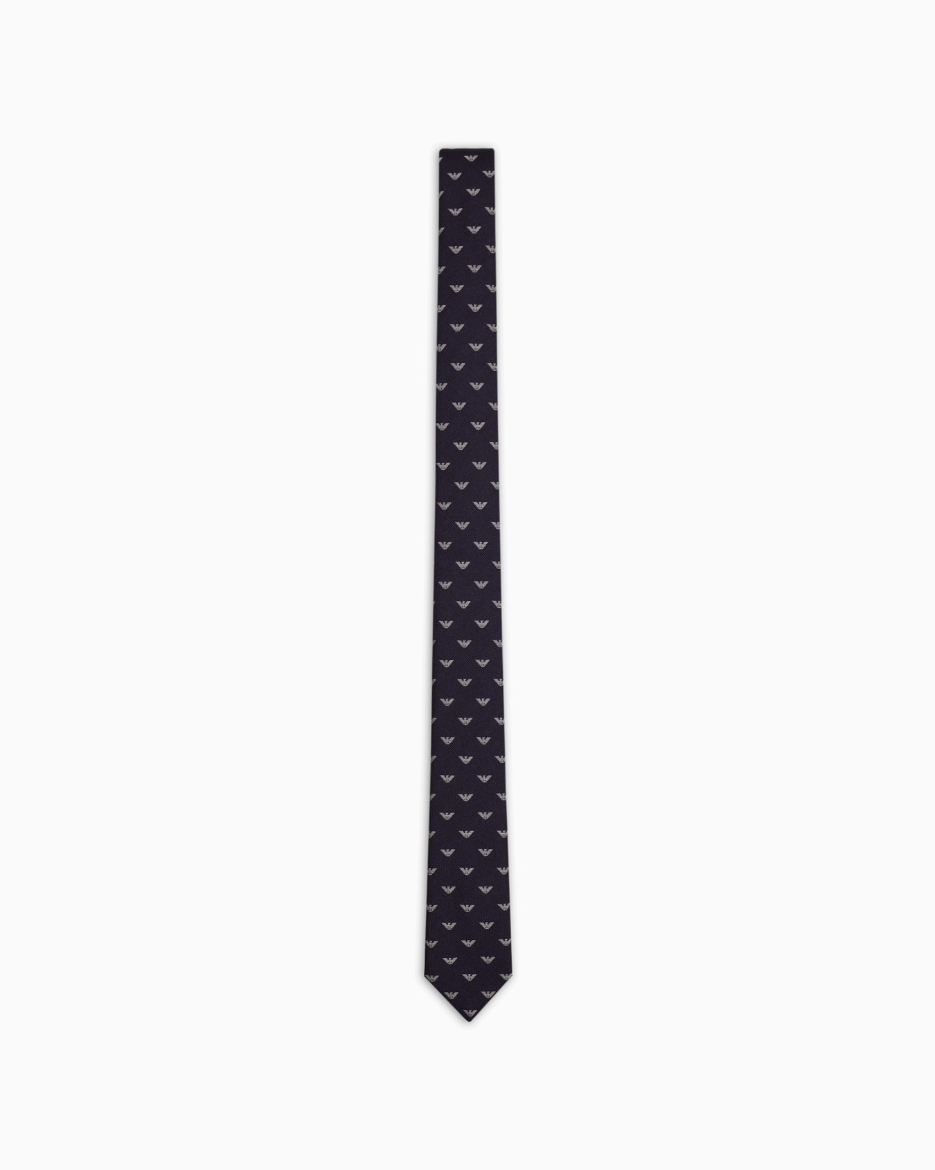 Pure silk tie with all-over jacquard micro-eagle Slide 0