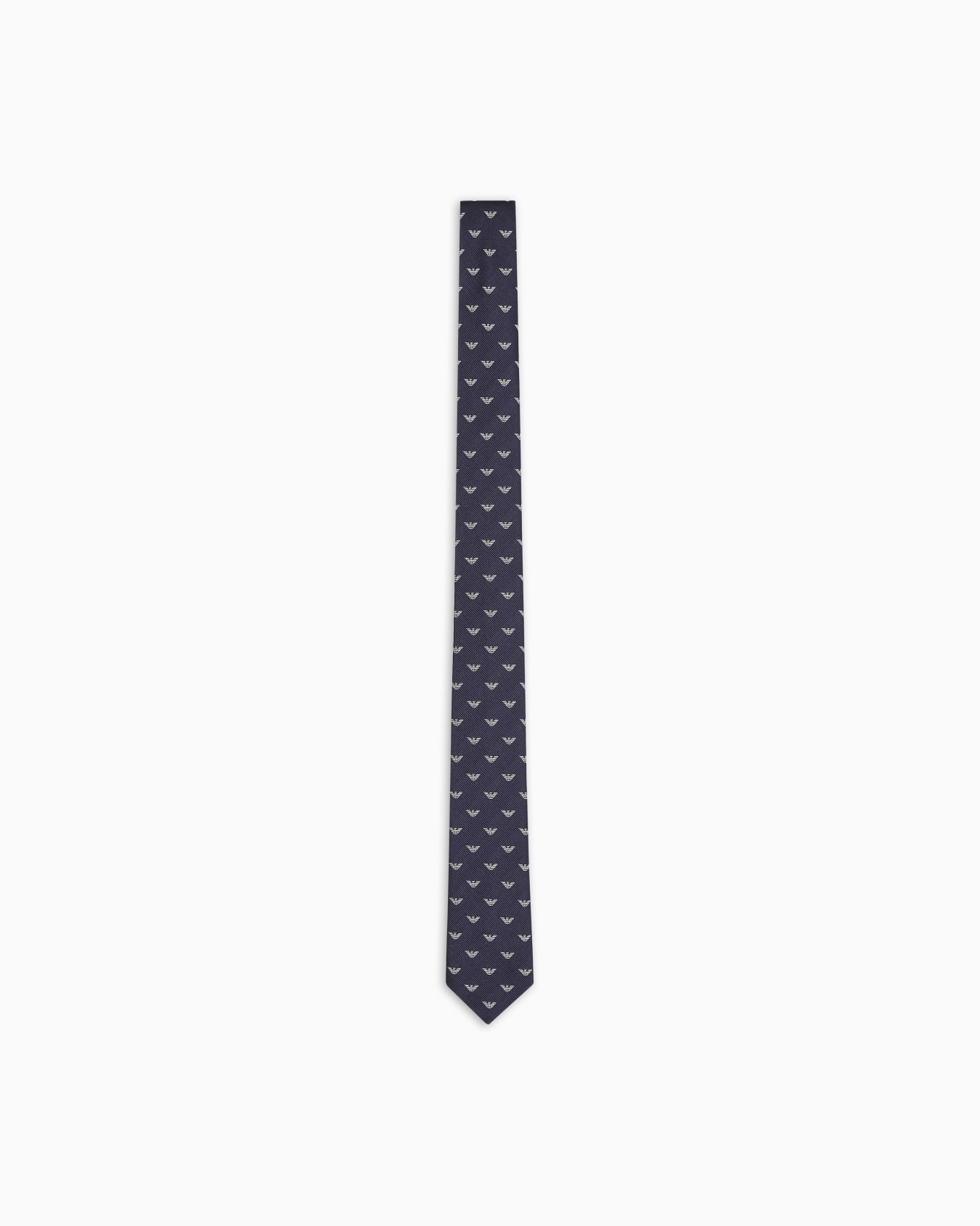 Pure silk tie with all-over jacquard micro-eagle Slide 0