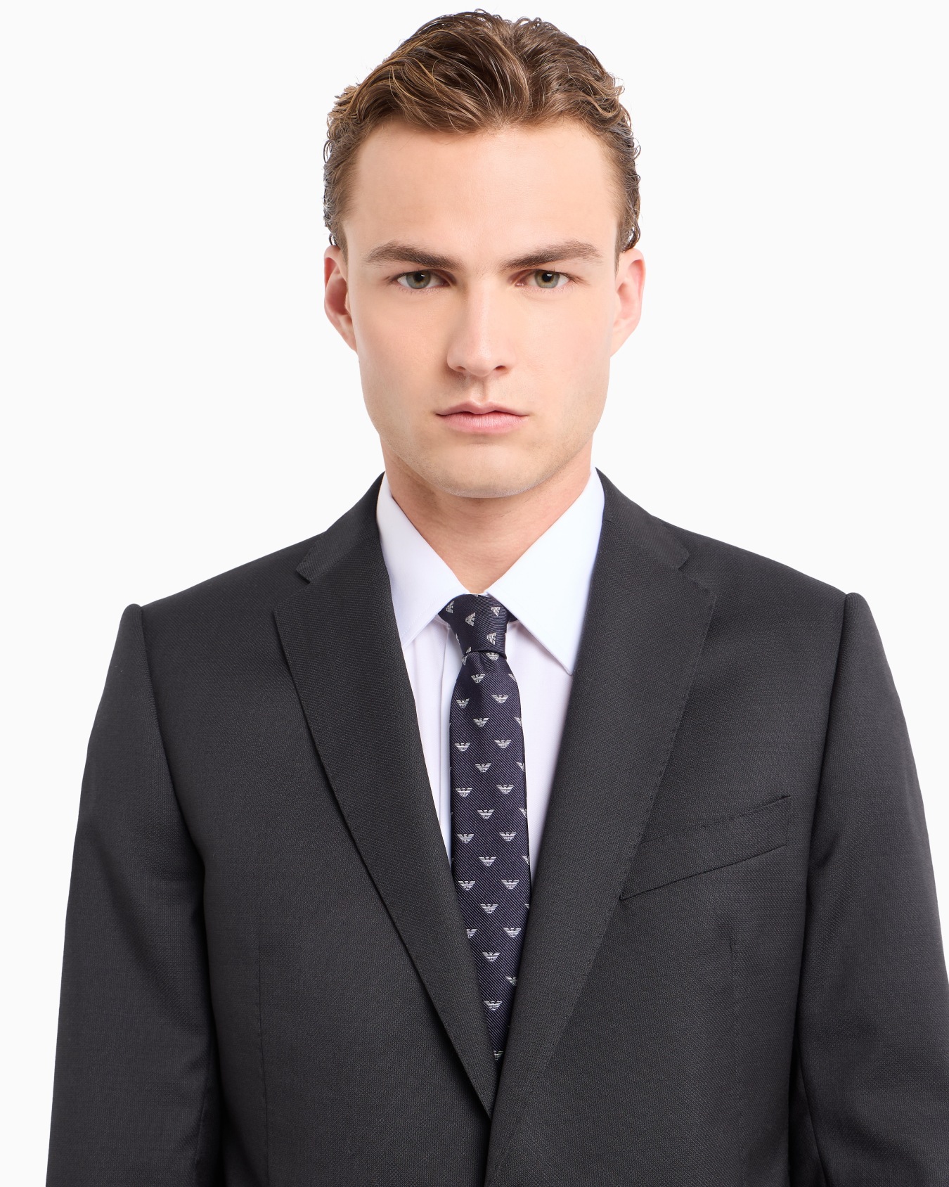 Pure silk tie with all-over jacquard micro-eagle Slide 2