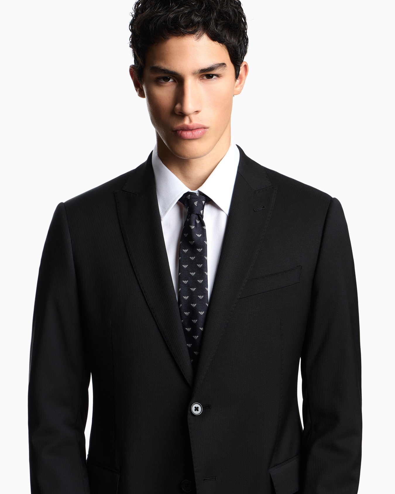 Pure silk tie with all-over jacquard micro-eagle Slide 2