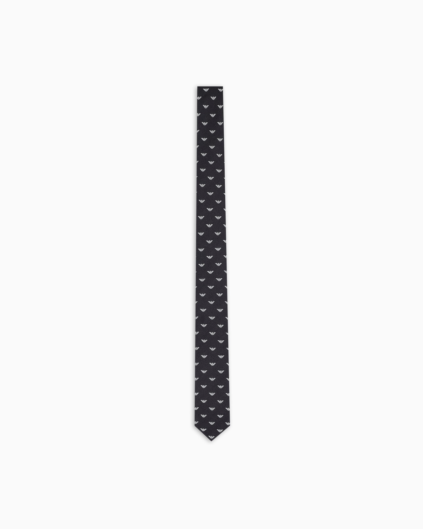 Pure silk tie with all-over jacquard micro-eagle Slide 0