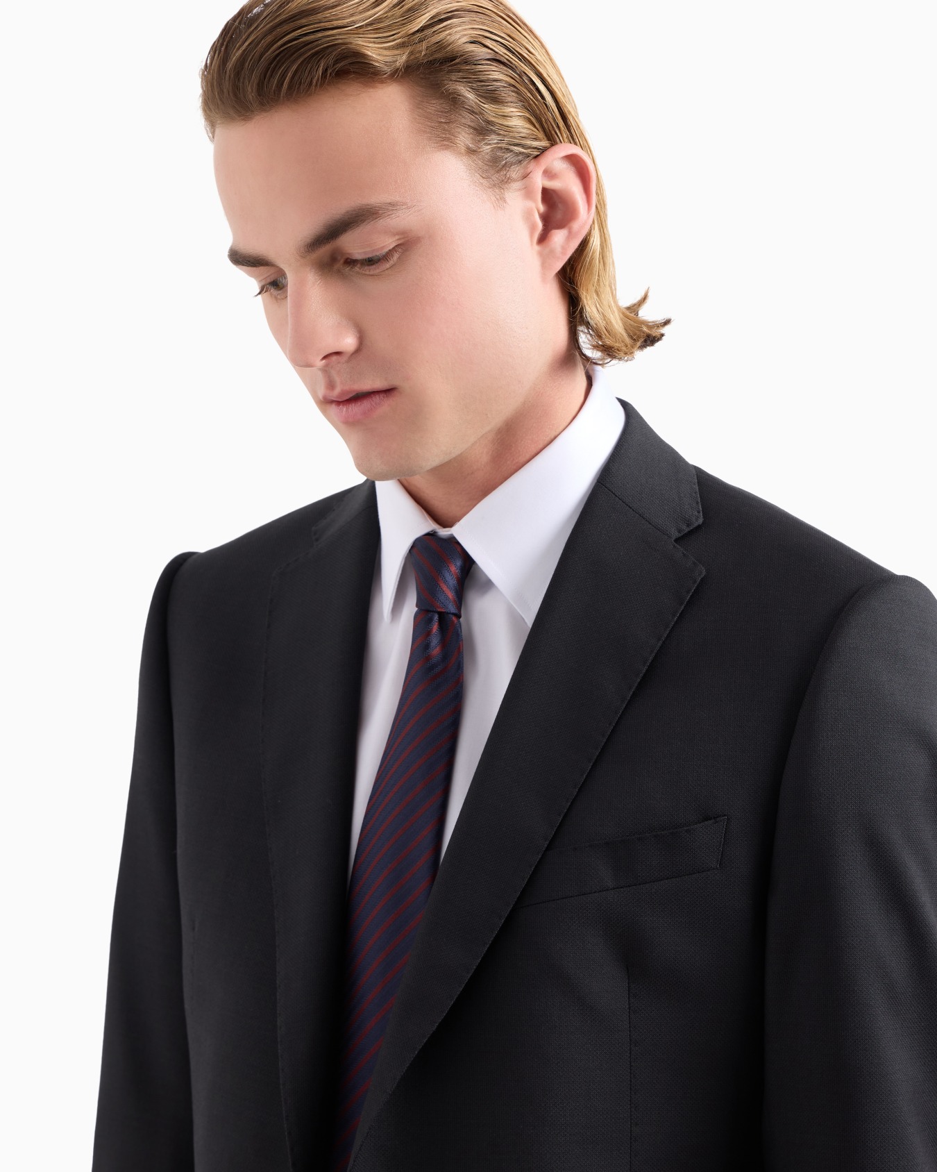Pure silk tie with jacquard striped motif Slide 2