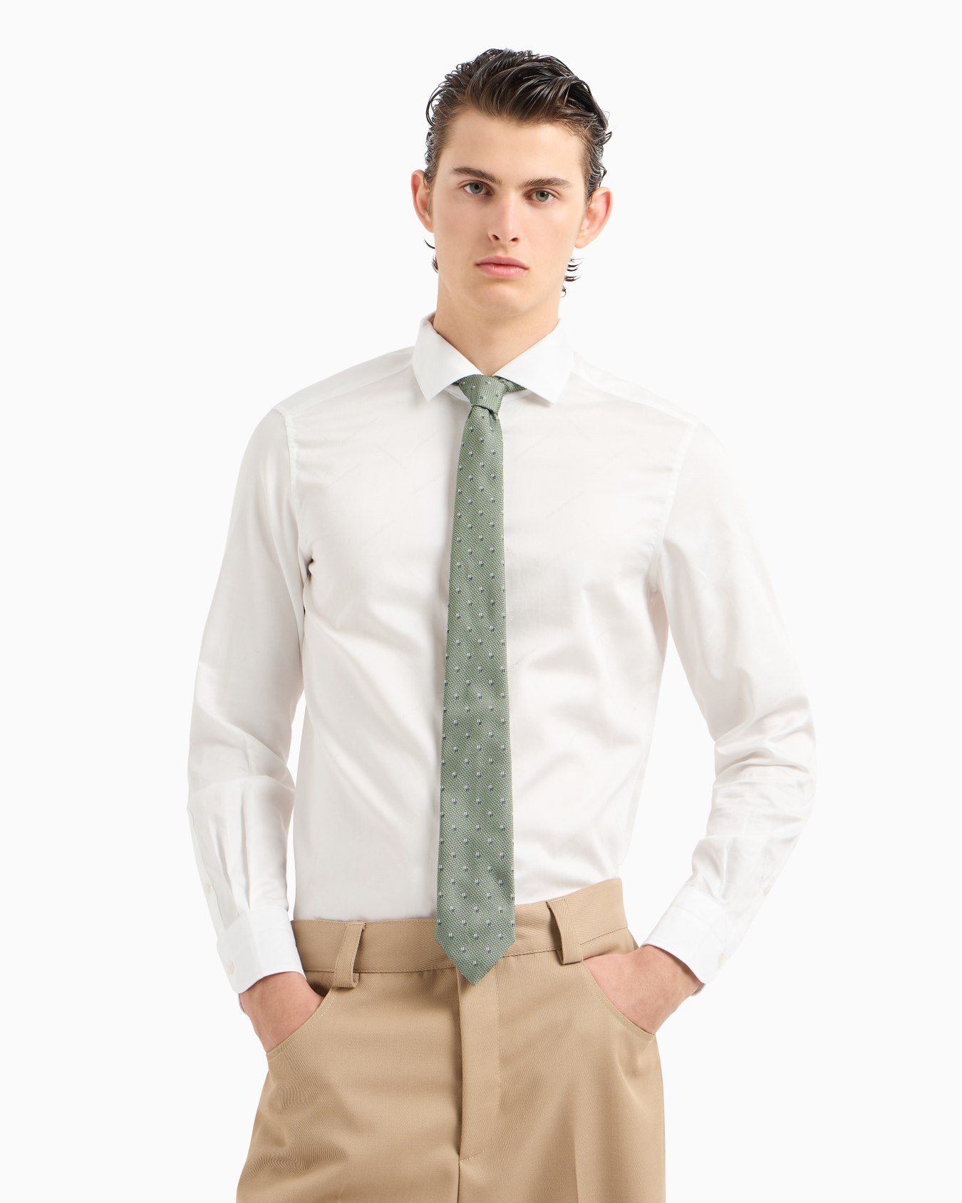 Pure silk tie with jacquard micro-motif Slide 2